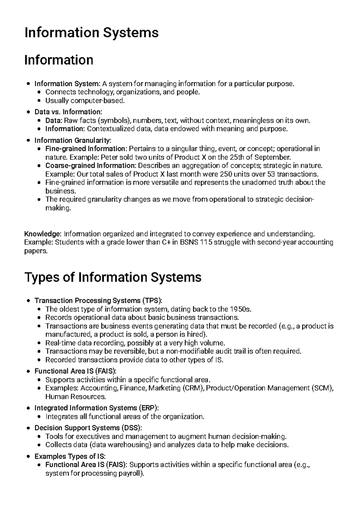 Information Systems Study Guide: Key Concepts and Types of IS - Studocu