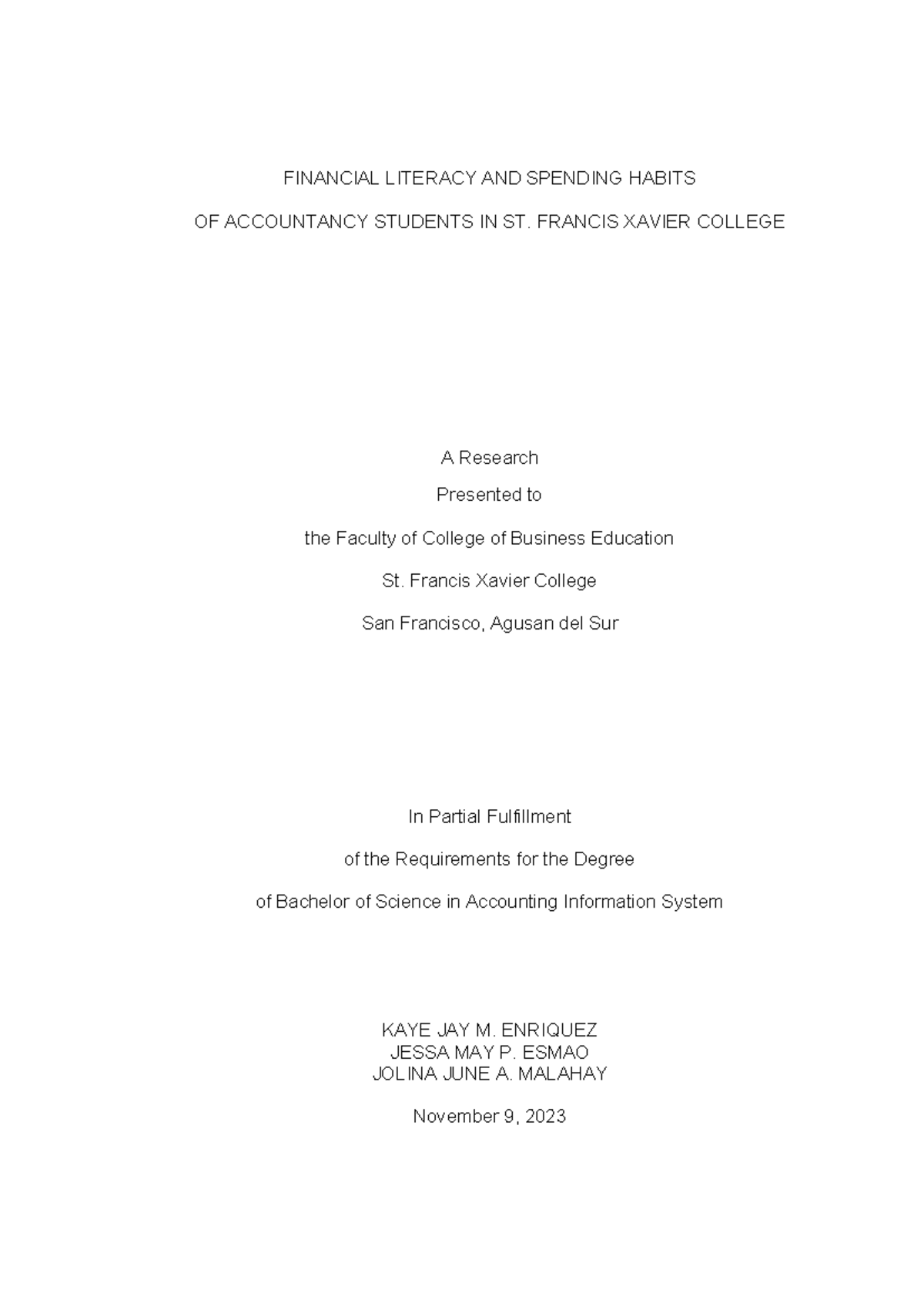 BSA 101: Financial Literacy & Spending Habits of Accountancy Students ...