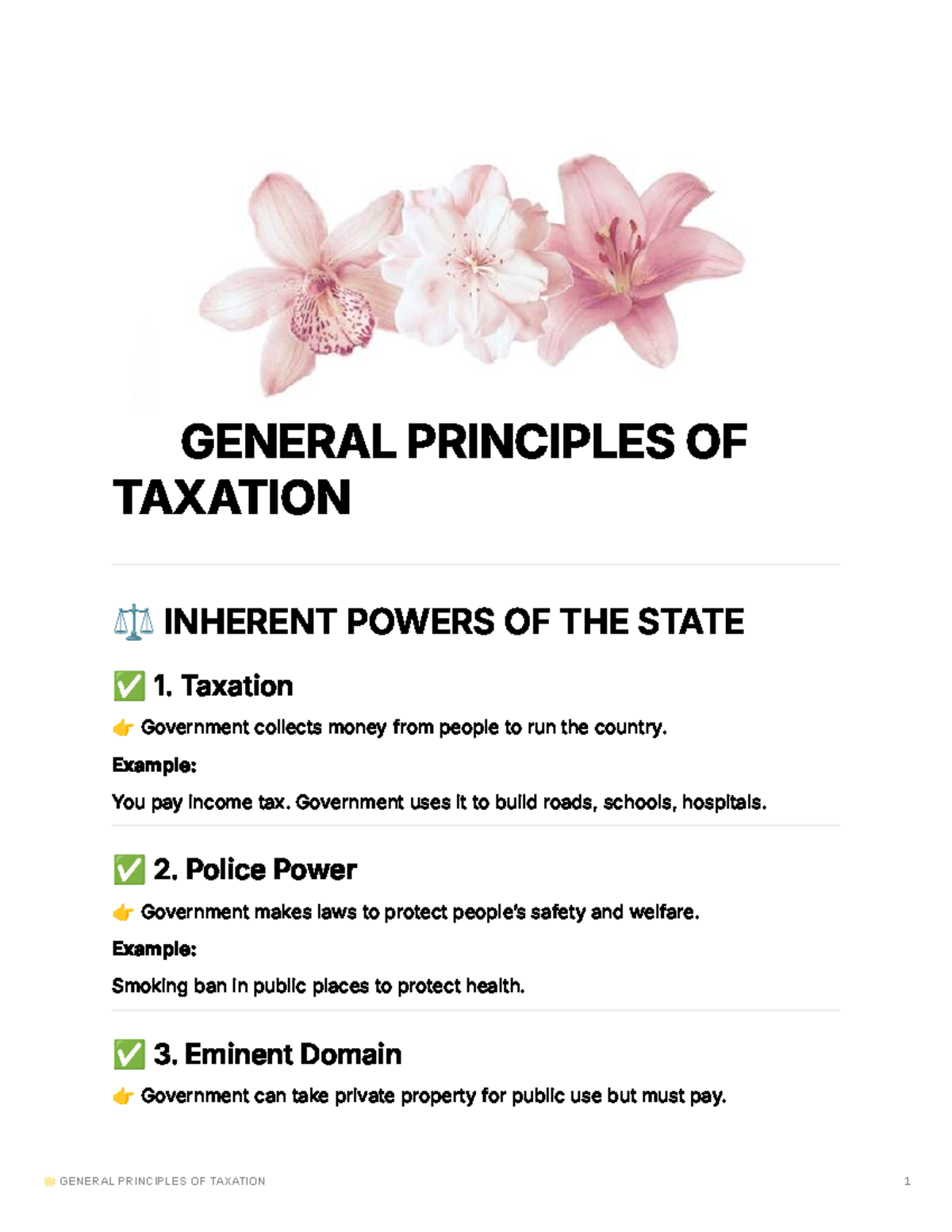 General Principles of Taxation: Inherent Powers of the State - Studocu