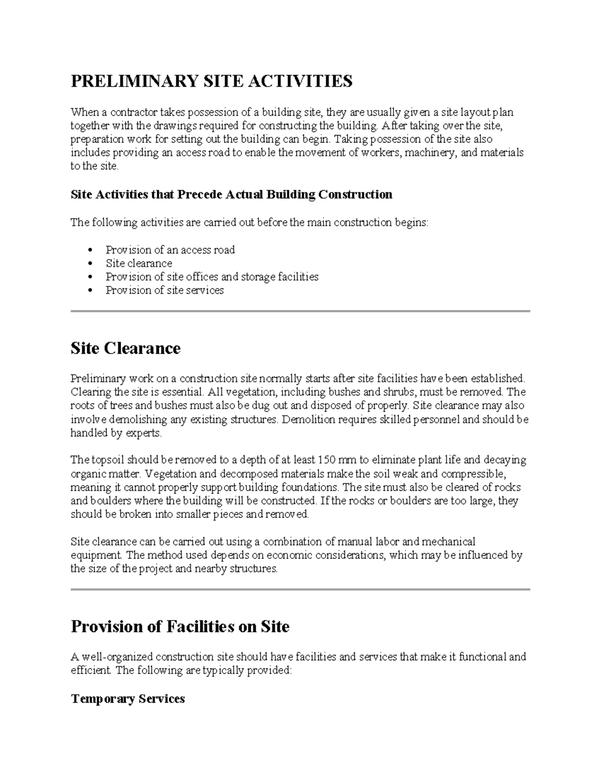 PRELIMINARY SITE ACTIVITIES: Essential Steps Before Construction - Studocu