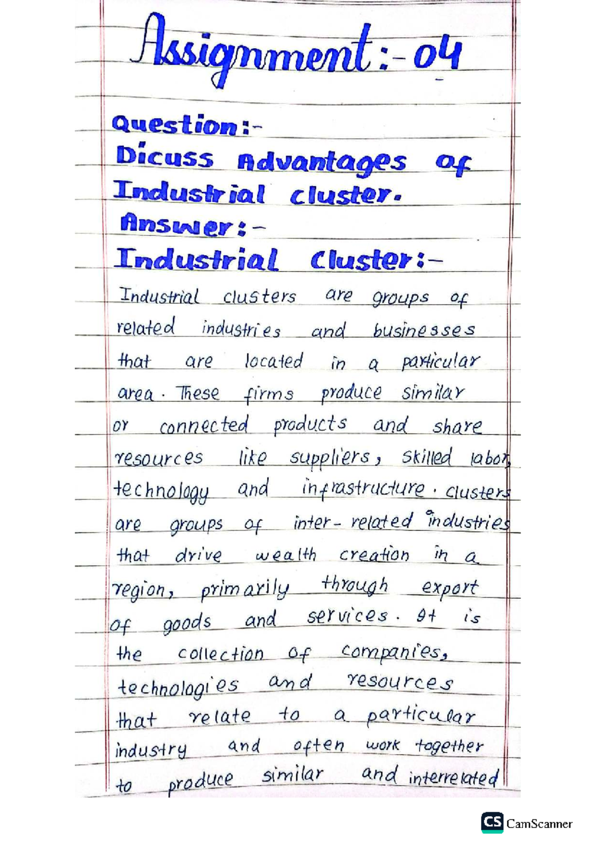 Assignment 04: Advantages of Industrial Clusters and Their Impact - Studocu