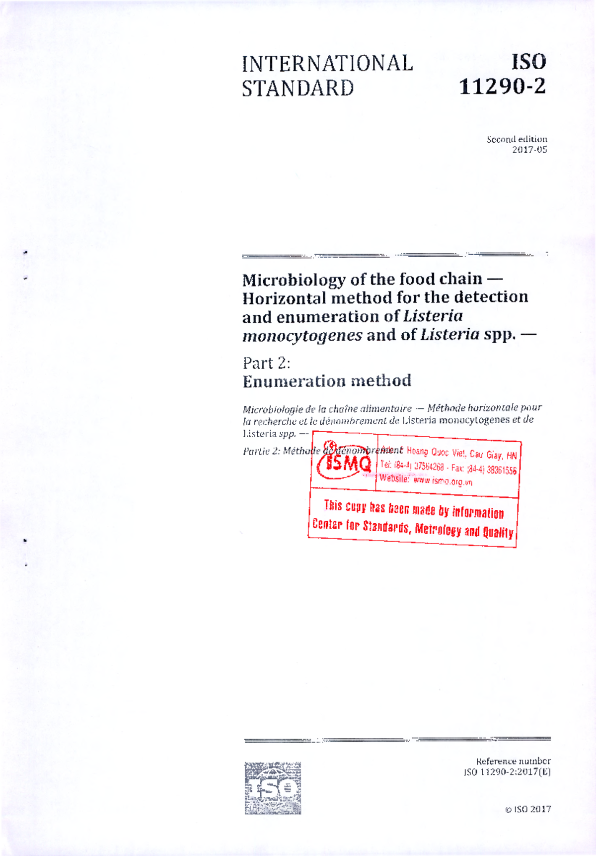 Microbiology of Food Chain: ISO 11290-2 Standard on Listeria ...