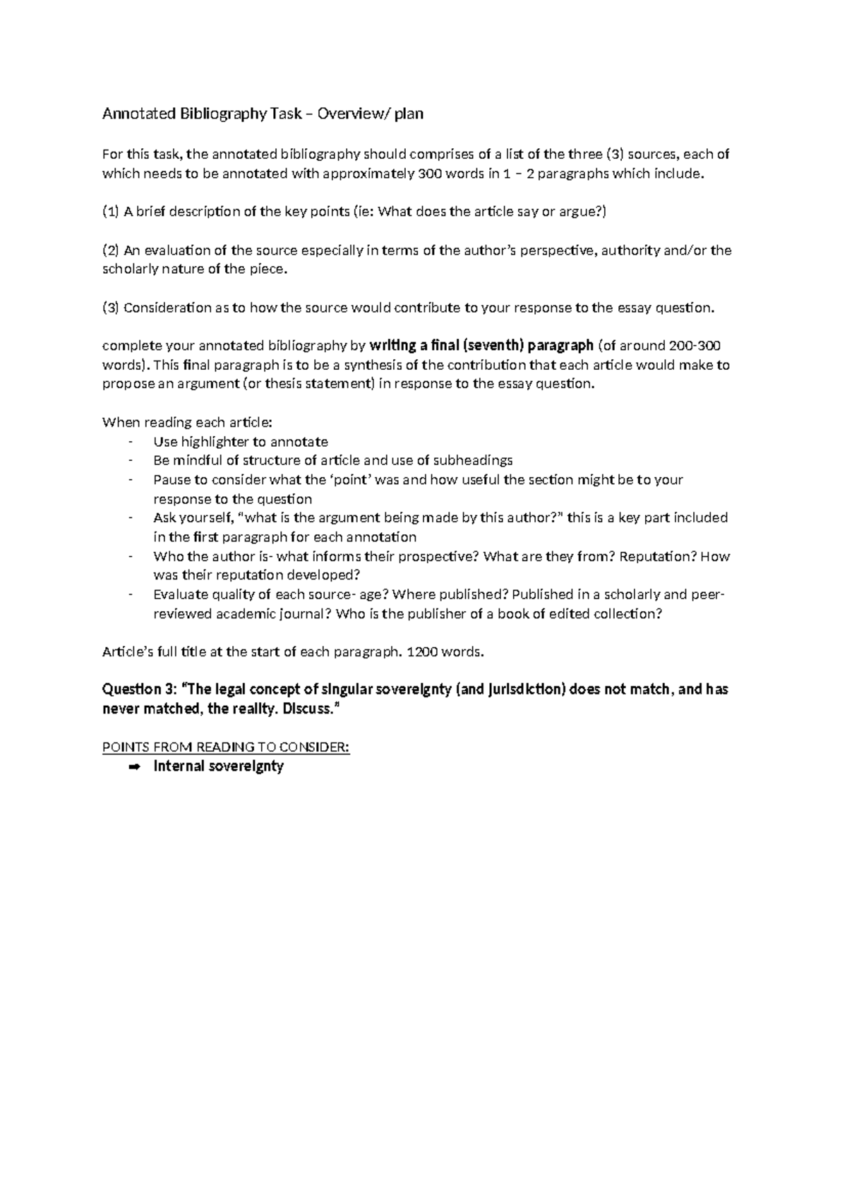 Annotated Bibliography Task Plan: Legal Concept of Sovereignty - Studocu