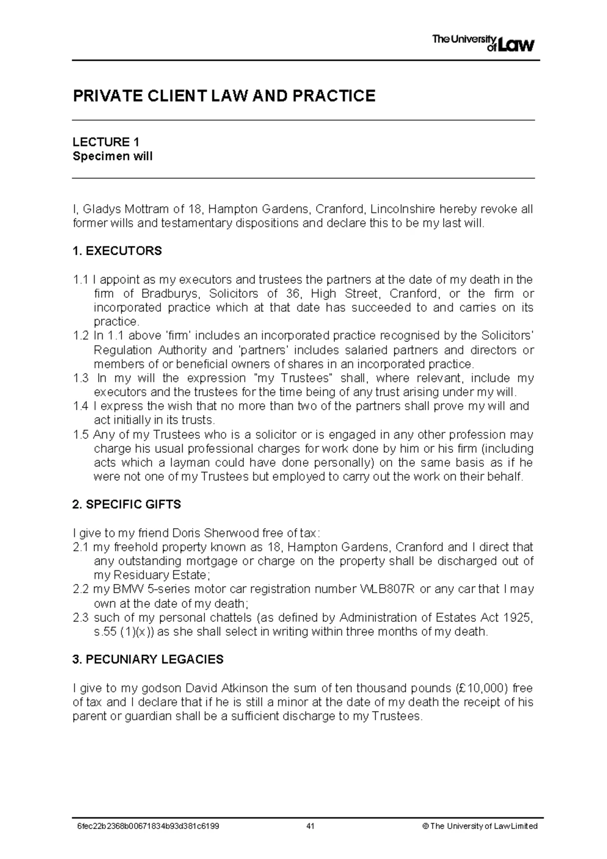 PRIVATE CLIENT LAW AND PRACTICE UNIT 1: Will Drafting Workshop Guide ...