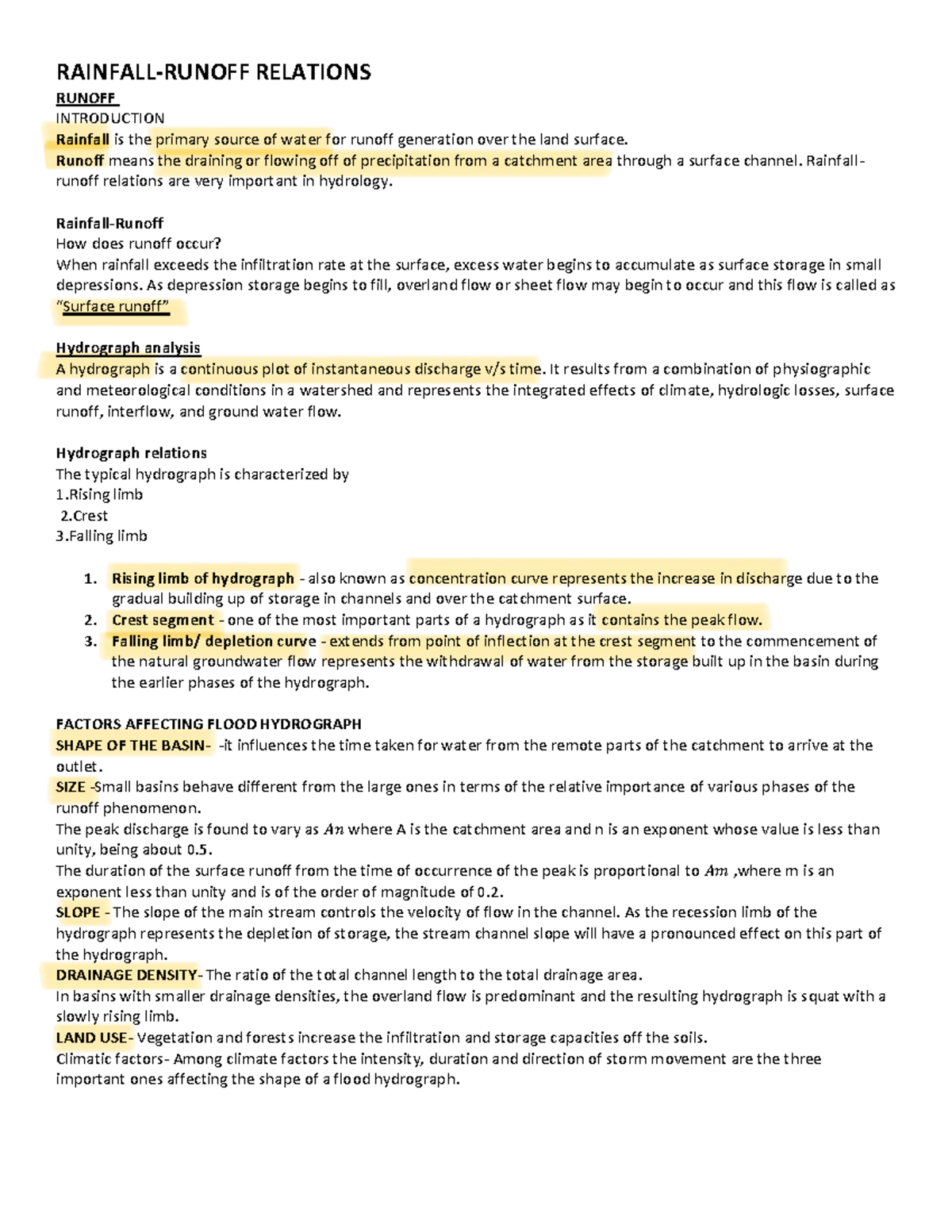 Rainfall-Runoff Relations: Hydrograph Analysis & Factors Affecting Flow ...