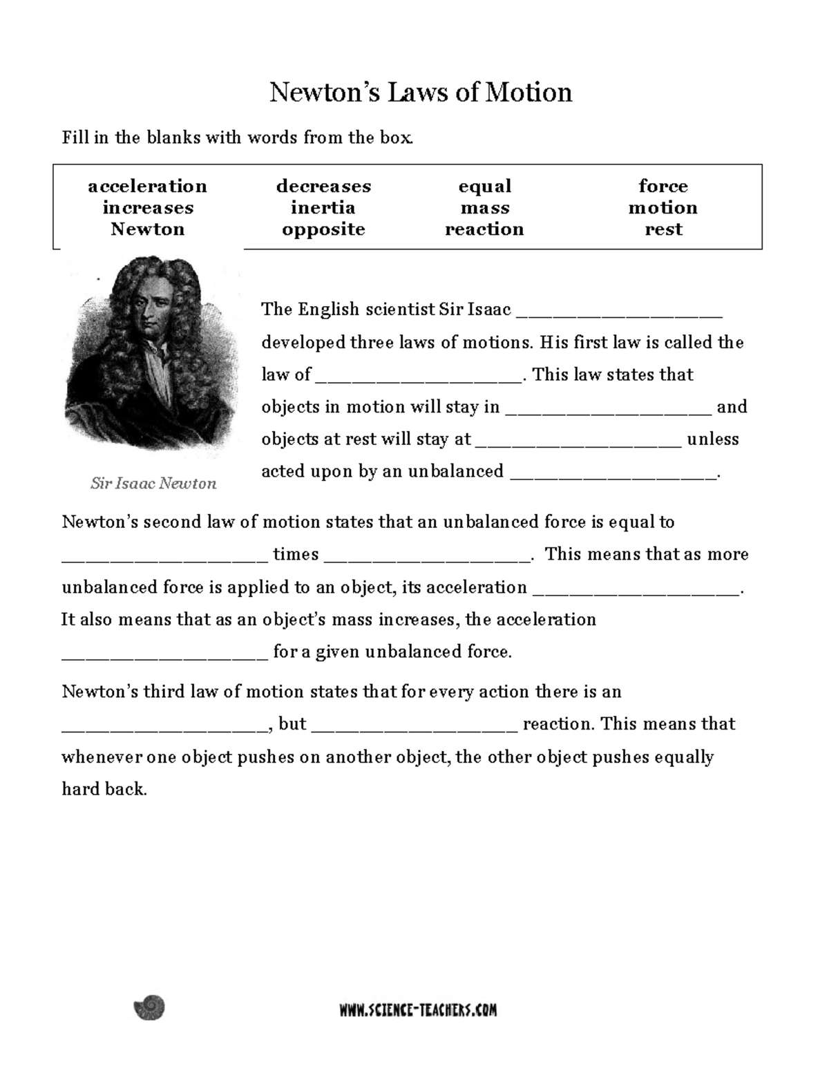 Laws Of Motion Worksheet