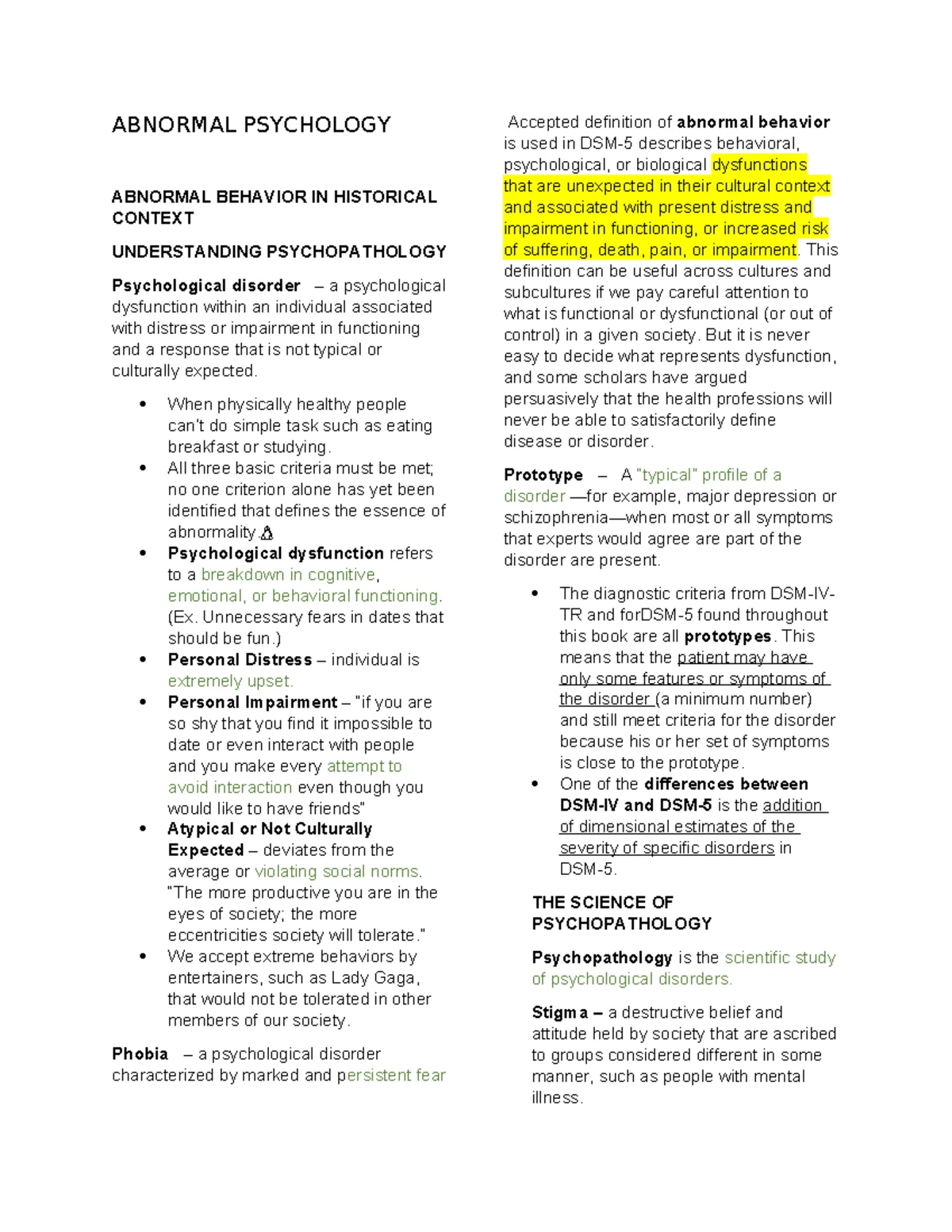Abnormal Psychology PSY 101: Comprehensive Study Guide - Studocu