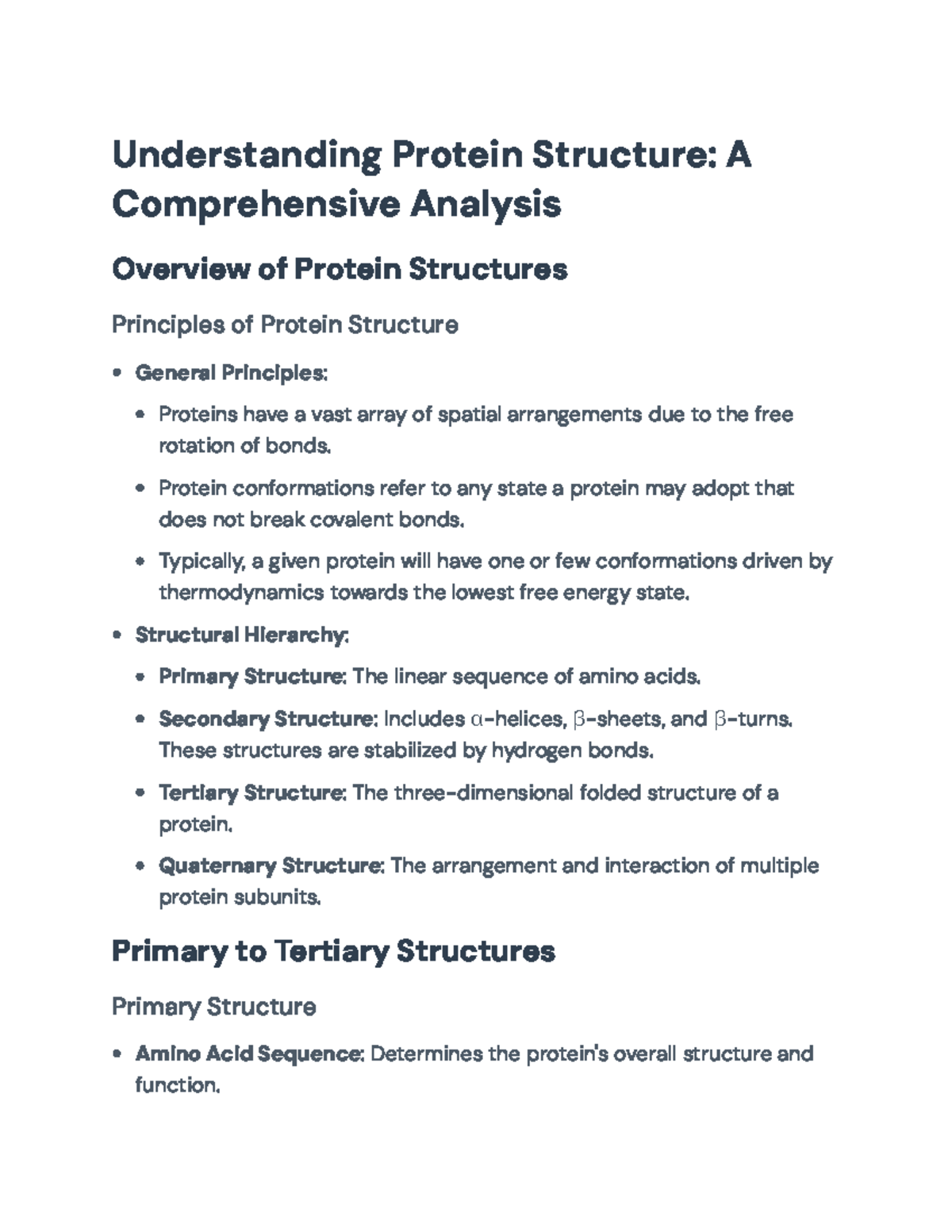 Understanding Protein Structure: Comprehensive Analysis Notes (BIO 101 ...