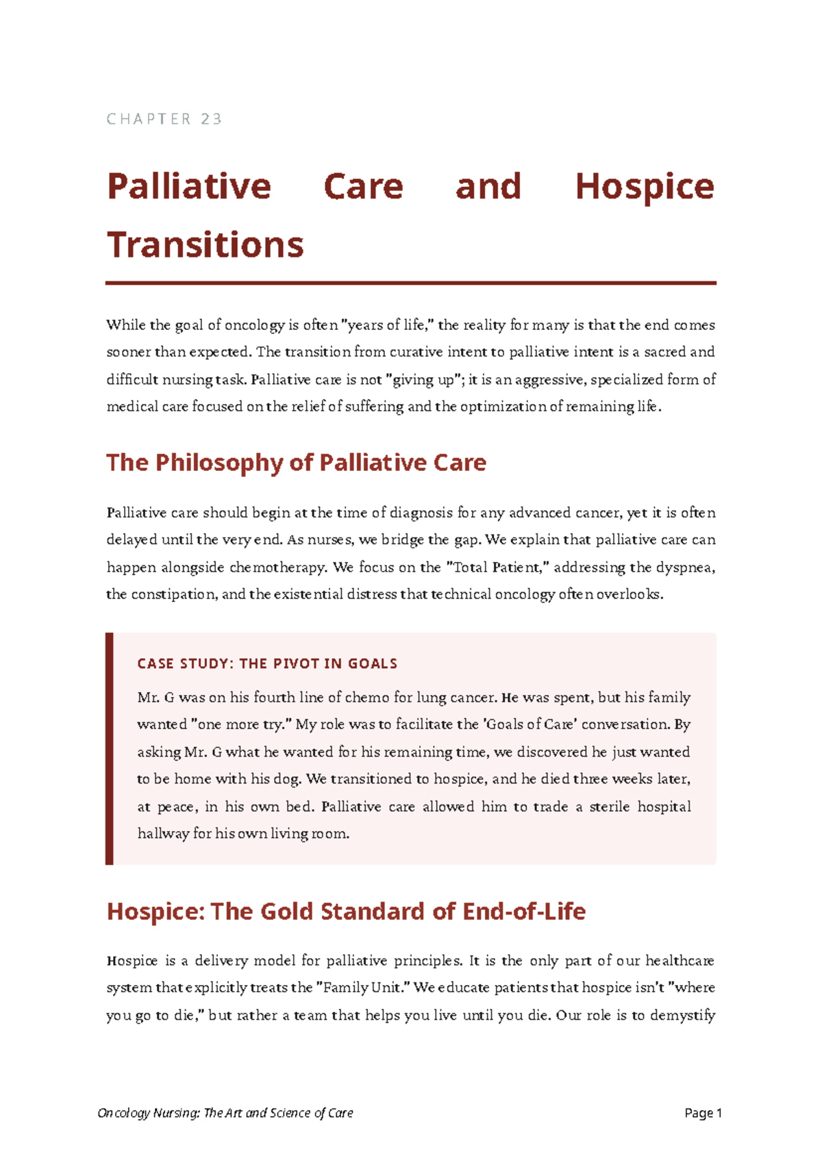 CHAPTER 23: Palliative Care & Hospice Transitions in Oncology - Studocu