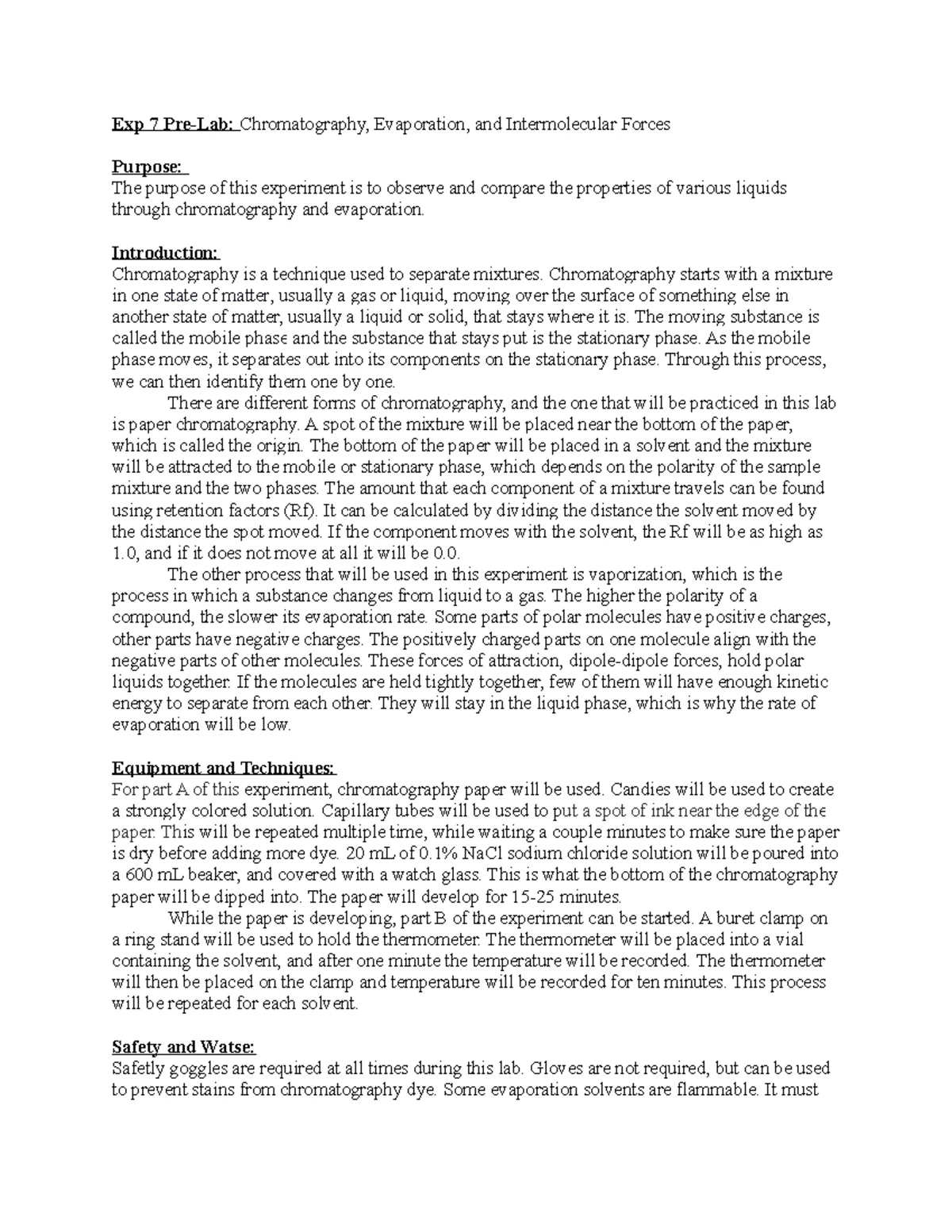 Experiment 4 pre lab report - Exp 3 Pre Lab: Determination of a ...