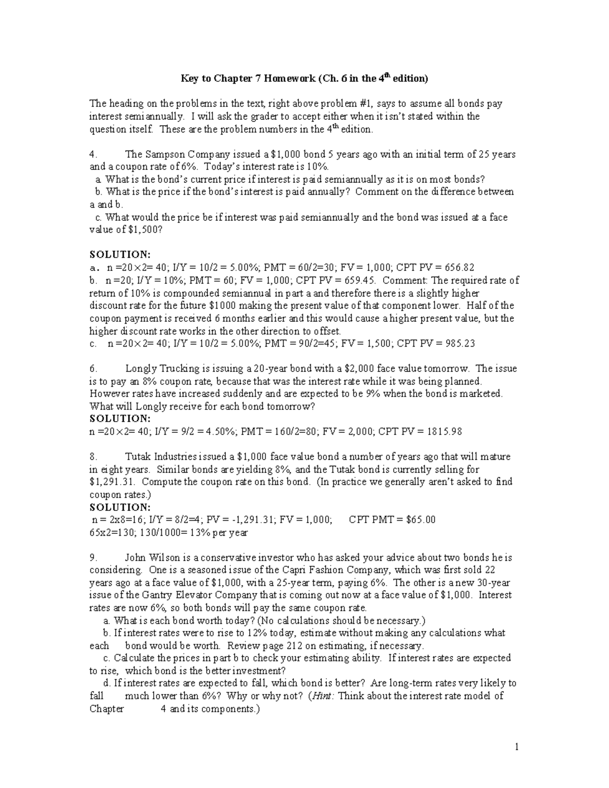 Wiley - Key to Chapter 7 Homework (Ch. 6 in the 4th edition) The ...