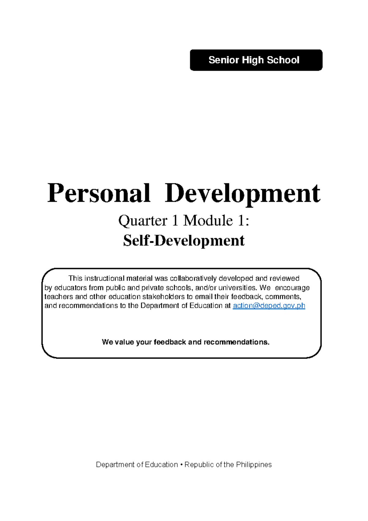 Personal Development Q2 M3 Reflection & Activities for Grade 11 - Studocu