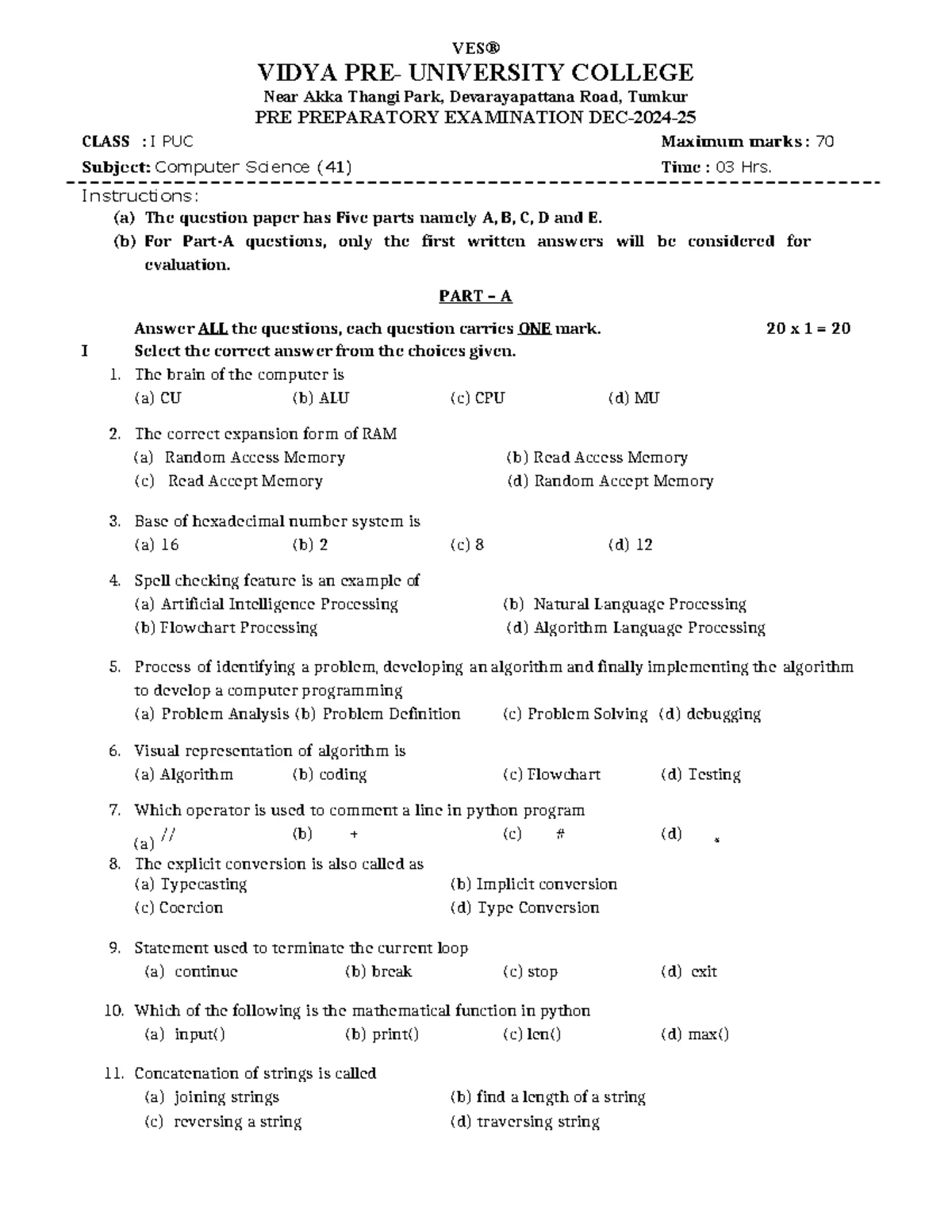 1st PUC Computer Science - Practical Manual for Python 2024-25 - Studocu