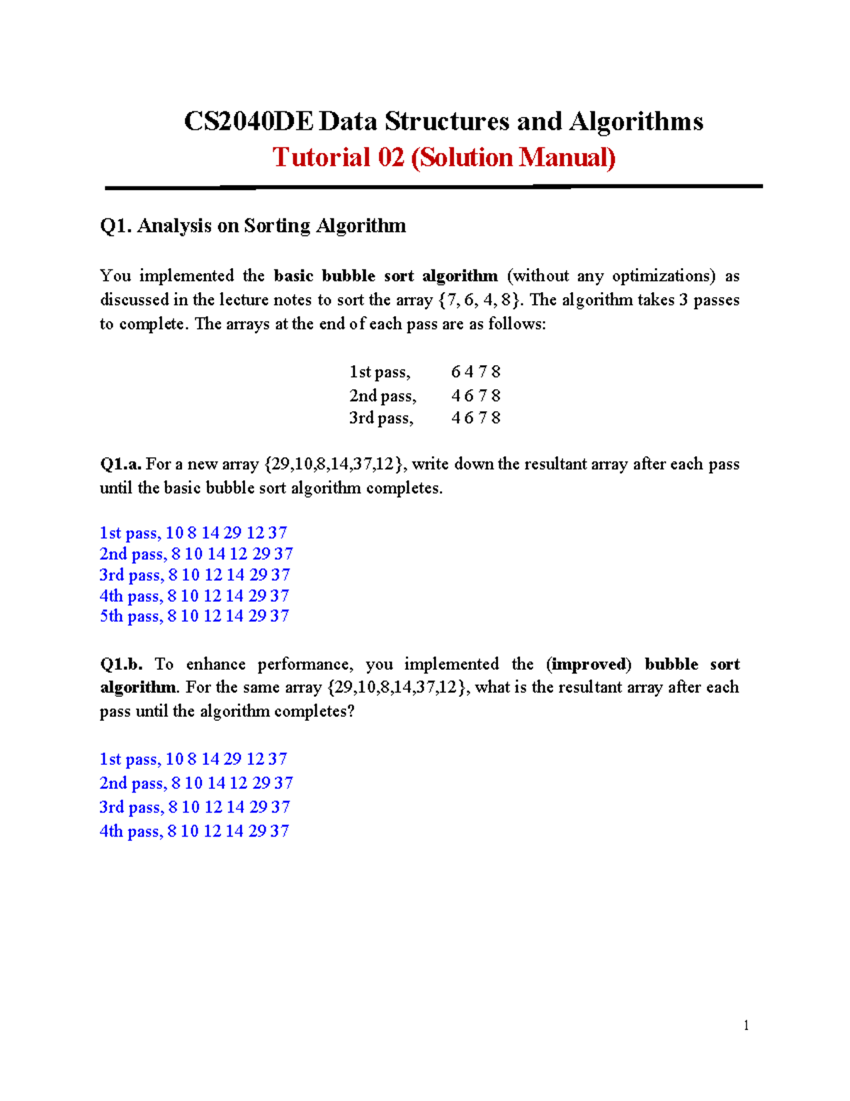 CS2040DE Data Structures & Algorithms Tutorial 02: Sorting Analysis ...