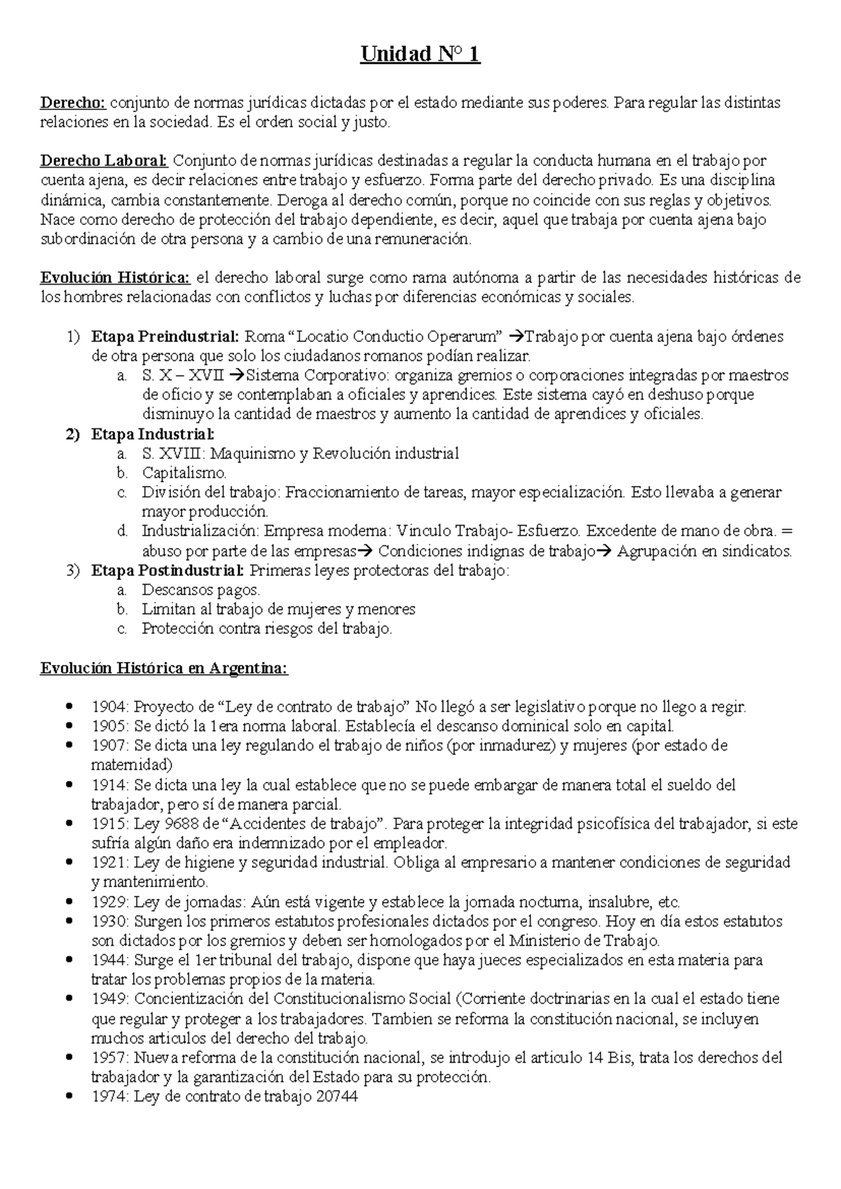 Unidad 1: Introducción al Derecho Laboral y su Evolución Histórica ...