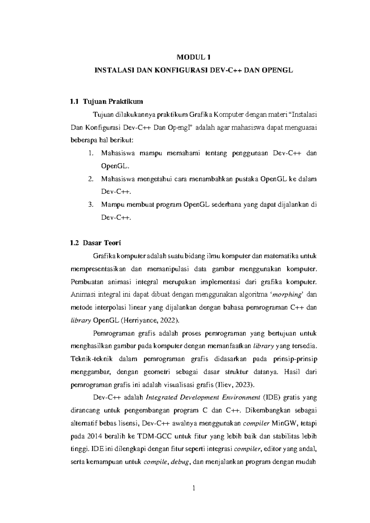 Modul 1: Instalasi dan Konfigurasi Dev-C++ untuk OpenGL - Studocu