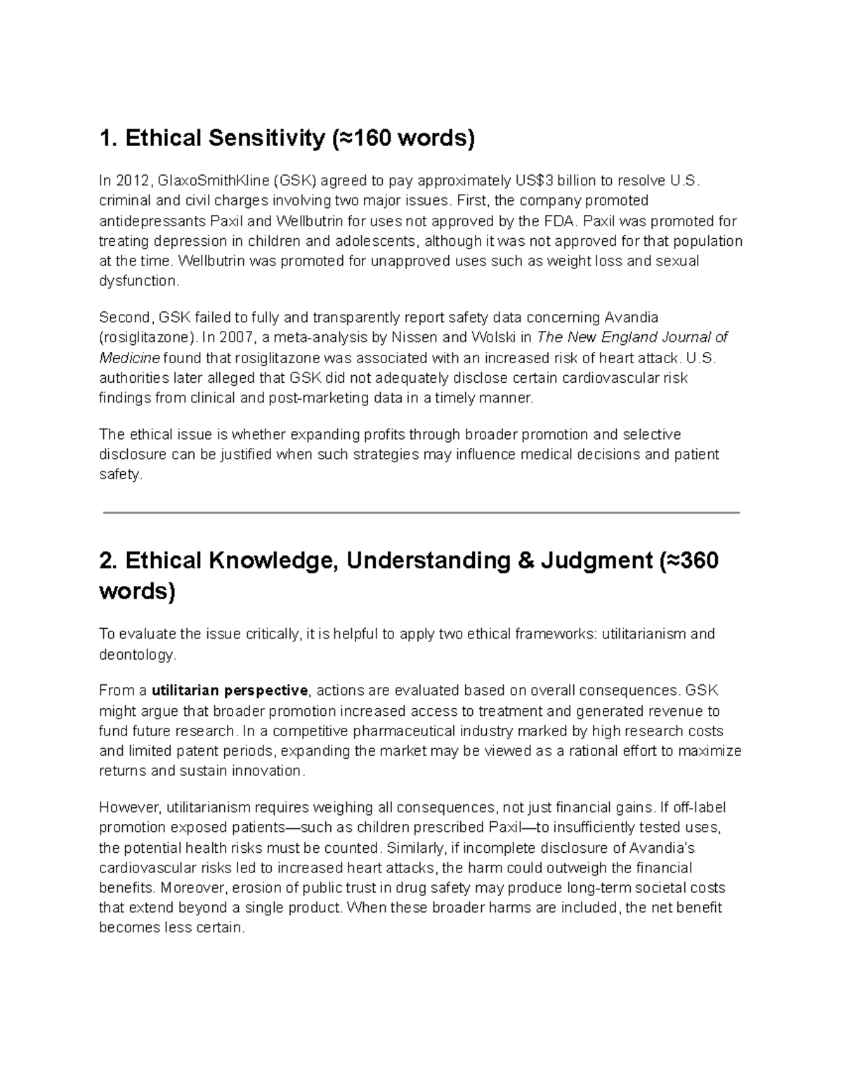 Ethical Report on GSK's Practices: A POM Analysis - Studocu