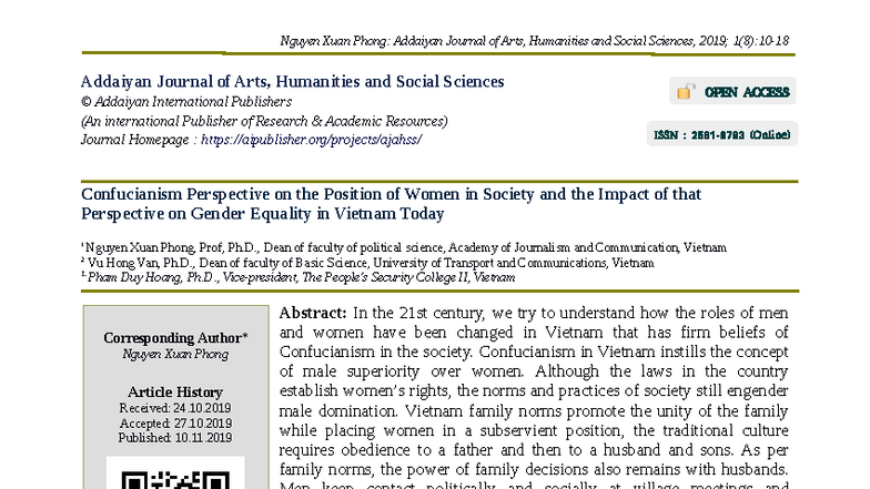Confucianism and Gender Equality in Vietnam Today: A Study (AJAHSS ...