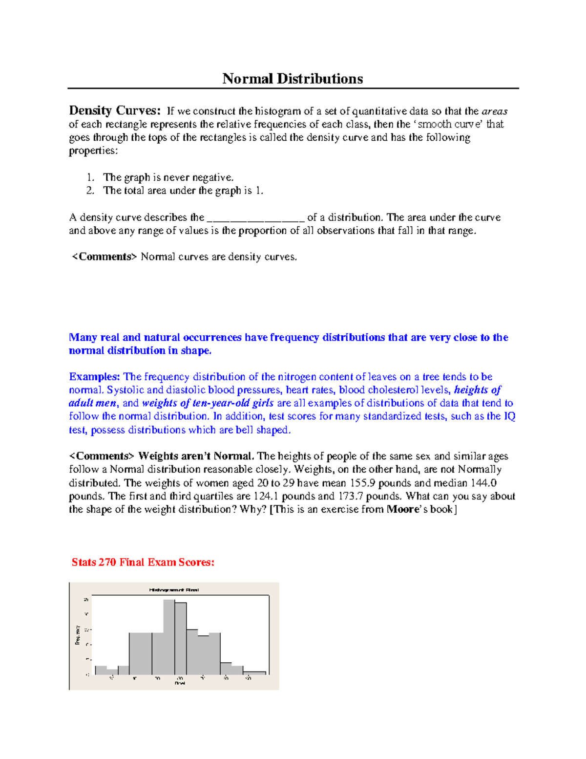 Normal Distributions (Stats 270) Lecture Notes on Density Curves - Studocu