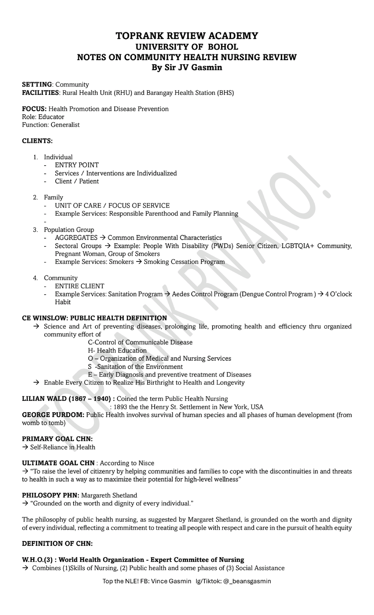 TOPRANK REVIEW ACADEMY: Community Health Nursing Notes - Studocu