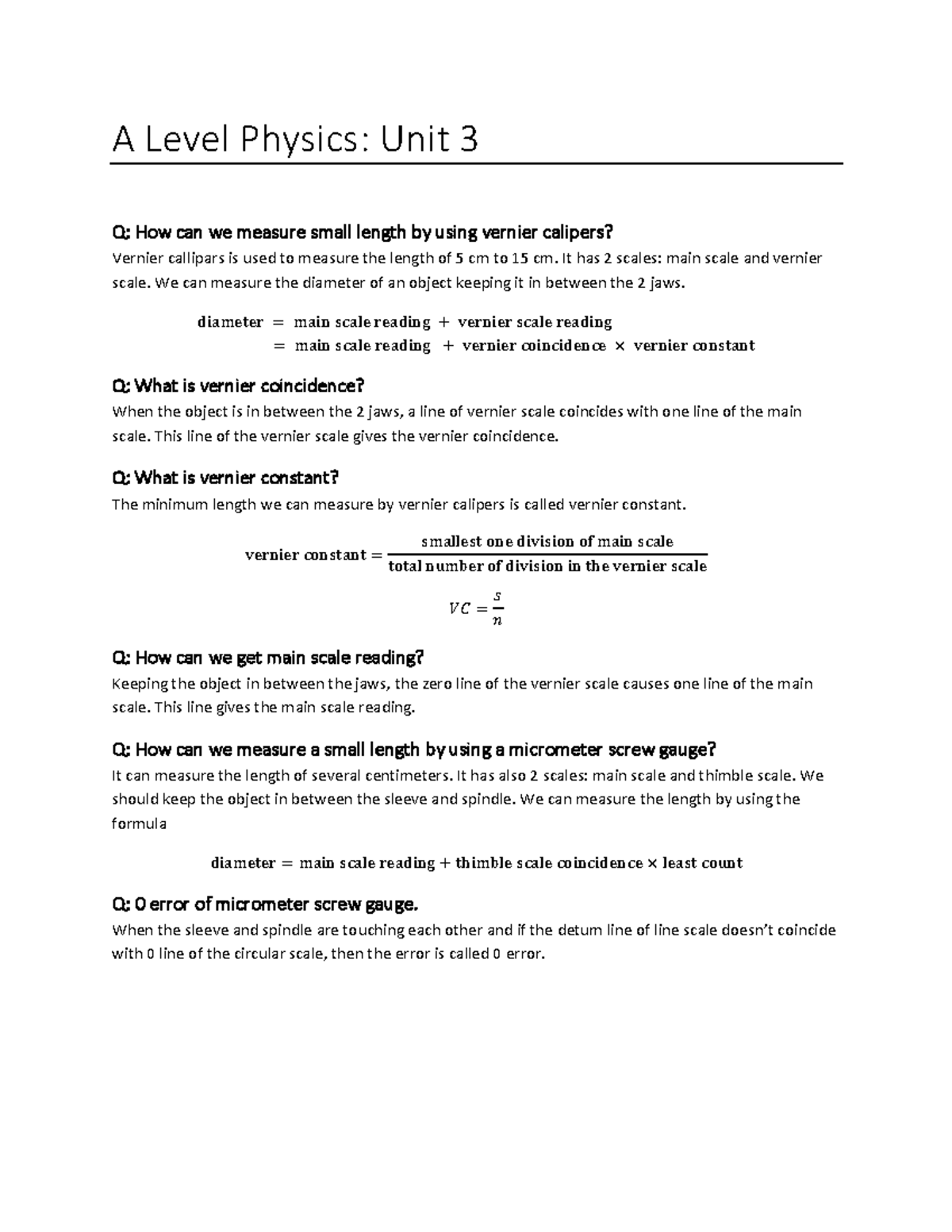 IAL Physics Unit 3: Measuring Lengths, Uncertainties, and Viscosity ...