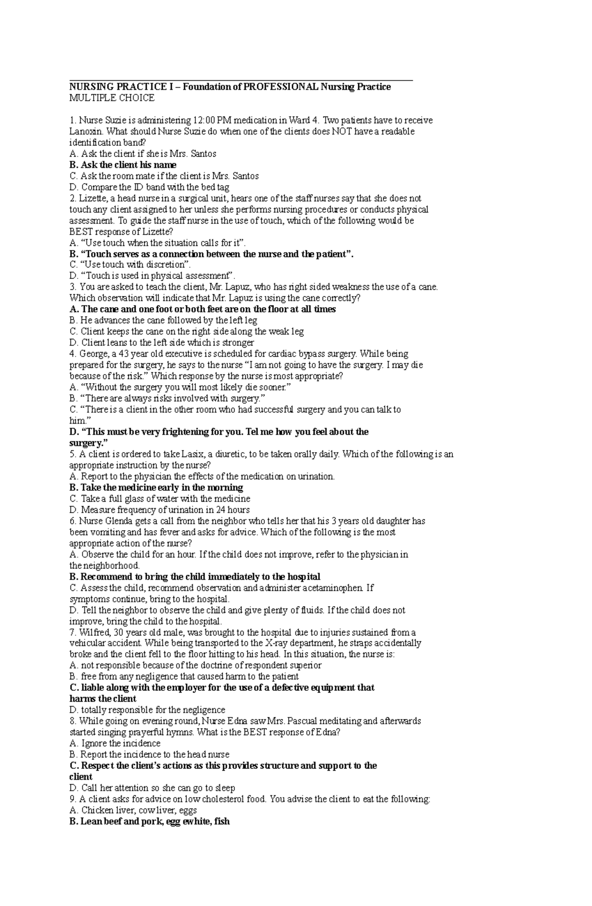 Mock Exam Board NP1-NP5: Nursing Practice Scenarios and Questions - Document Preview