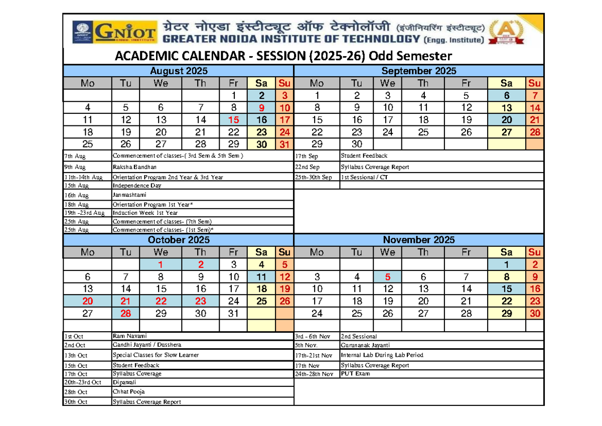 Academic Calendar 2025-26: Odd Semester Schedule - Studocu