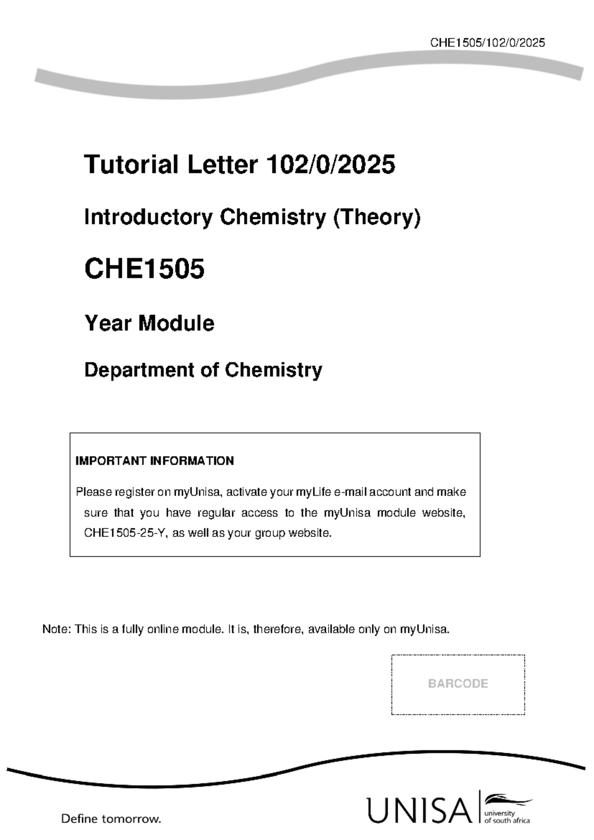 CHE1505 Introductory Chemistry Assignment 1 Guide - Studocu