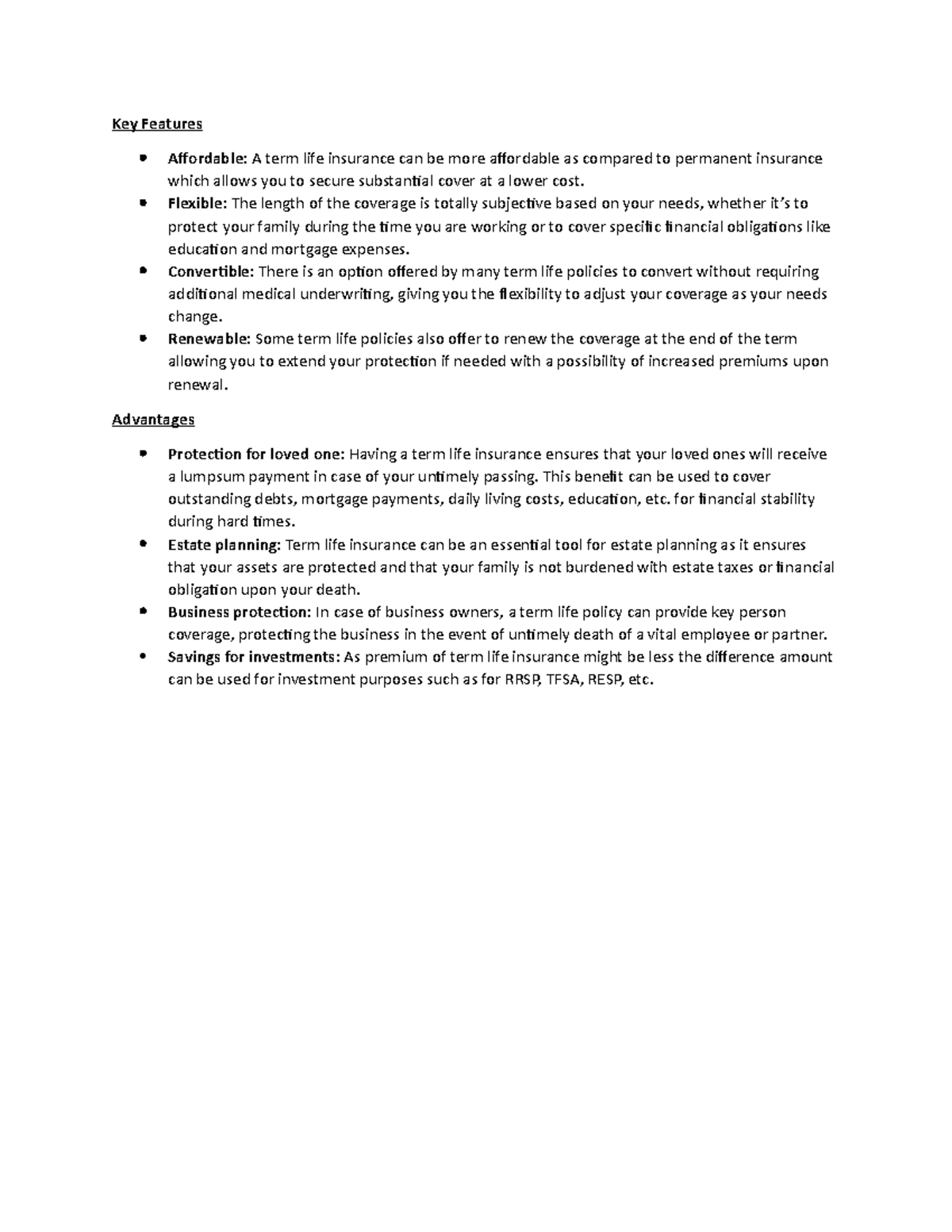 Term Life Insurance - Key Features Affordable: A term life insurance ...