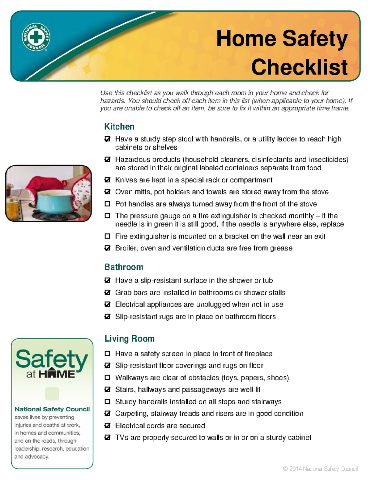 NSC Home Safety Checklist: Essential Hazards to Address in Your Home ...
