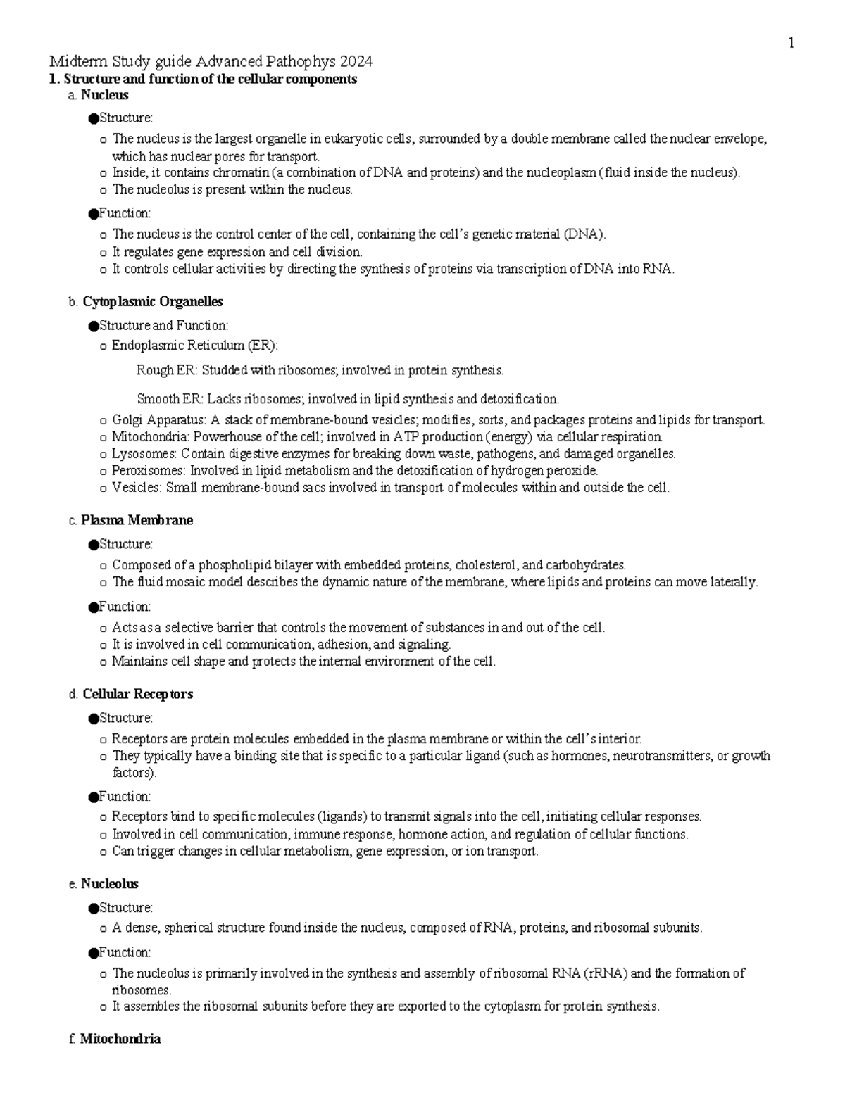 Midterm Study Guide: Advanced Pathophysiology 2024 - Studocu