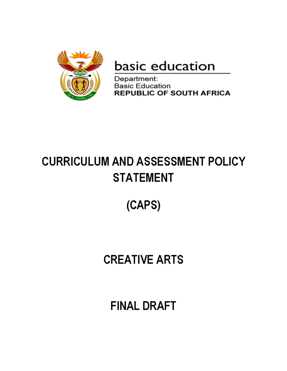 Final Curriculum & Assessment Policy for Creative ARTS (CAPS) - Studocu