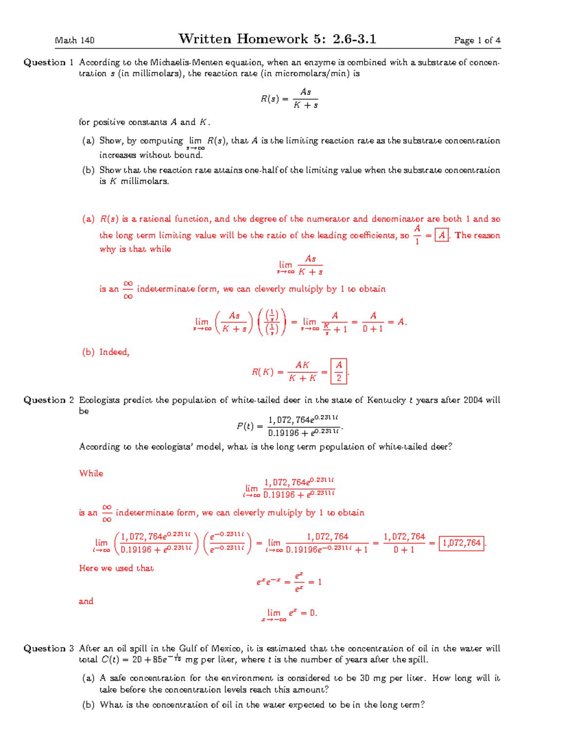 Math 140 Written Homework 5 Solutions: Enzyme Reactions & Population ...