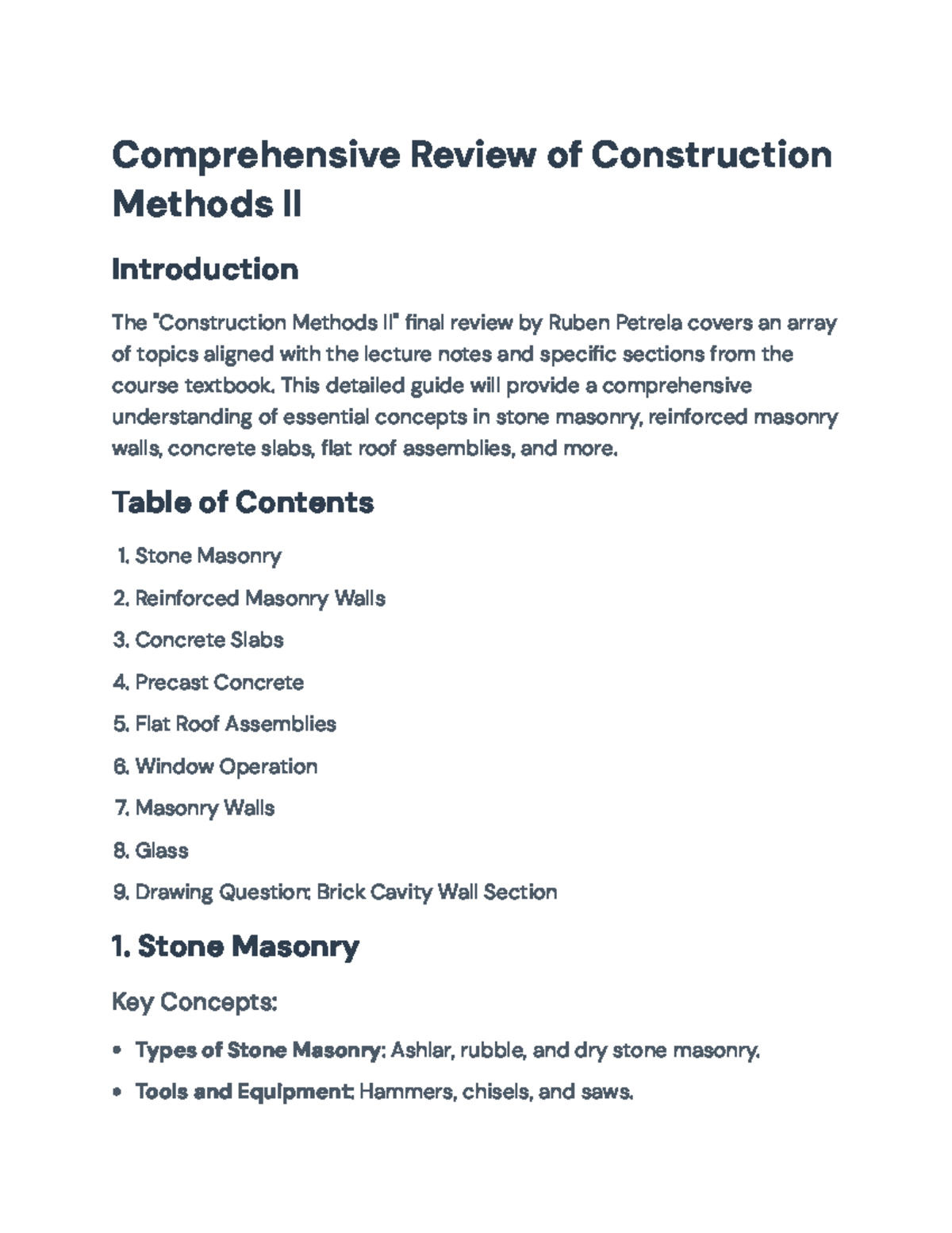 Comprehensive Review of Construction Methods II - Final Exam Notes ...