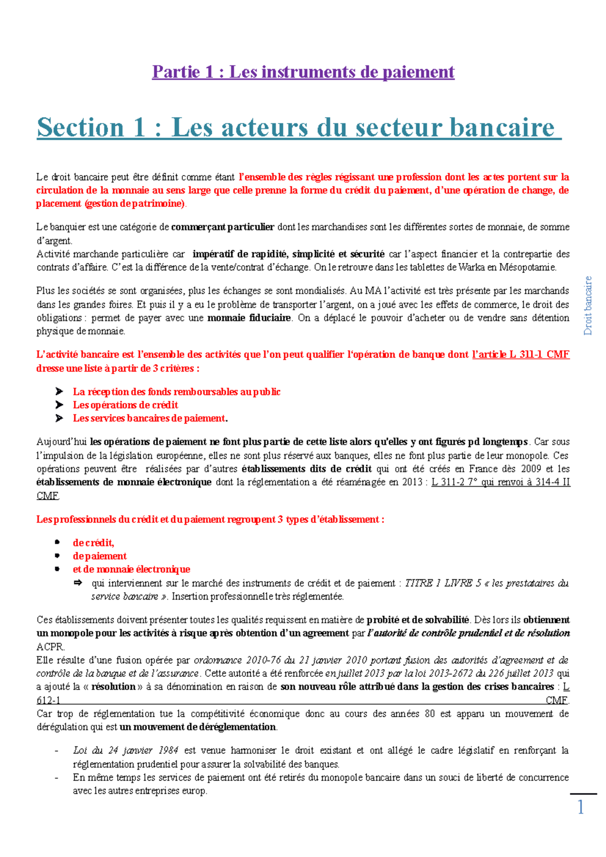 Bancaire- Cours - Partie 1 : Les instruments de paiement Section 1 ...