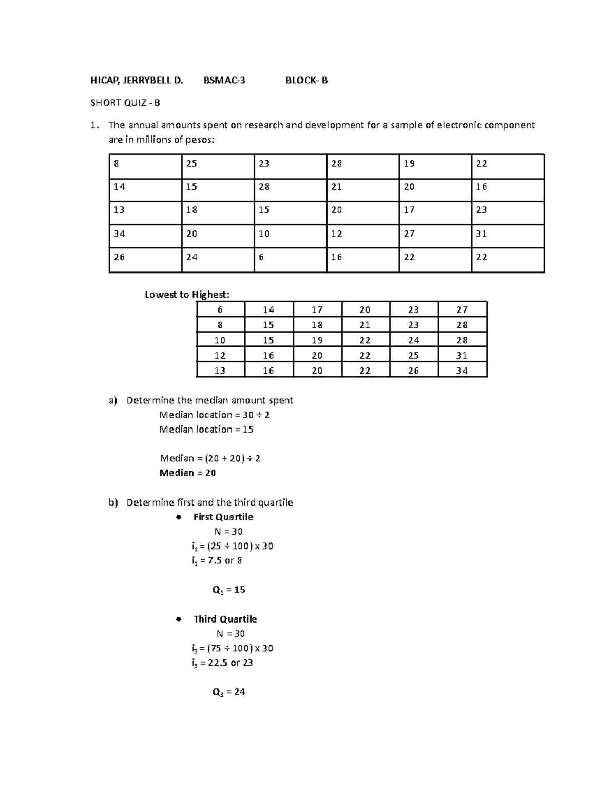Statistics - Short Quiz B (BSMAC-3) - Studocu