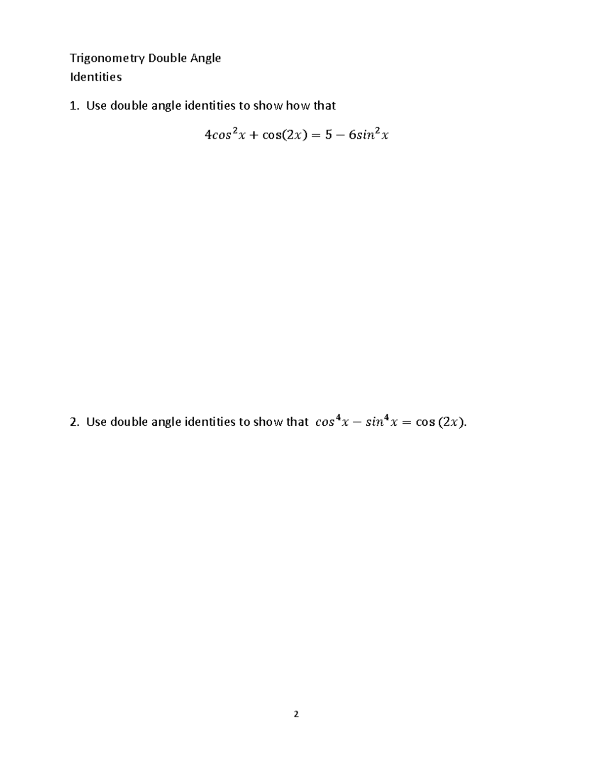 Double+Half Angle Identities. 2pdf - Trigonometry Double Angle ...