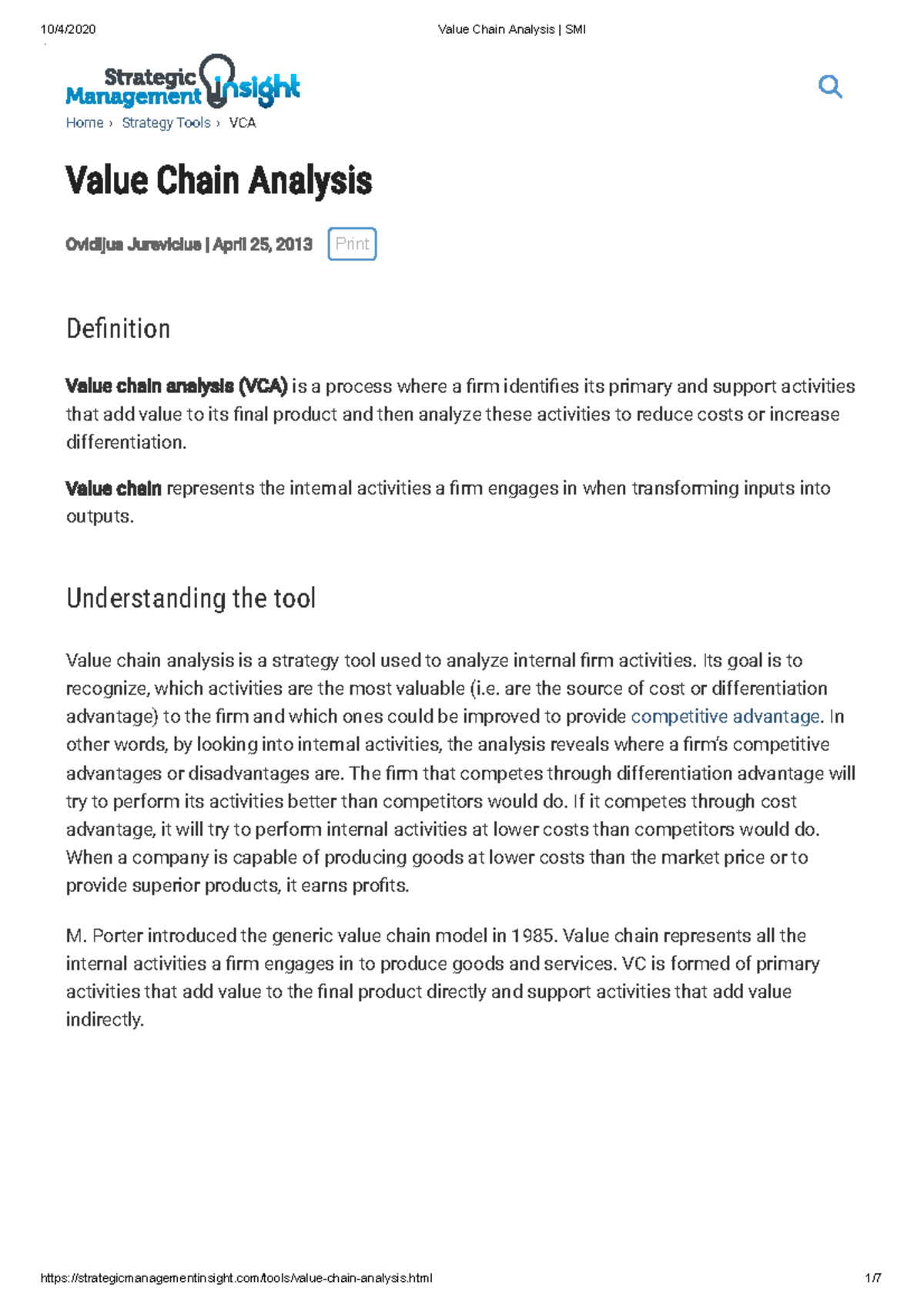 Unit 1: Value Chain Analysis and Strategic Insights - Studocu