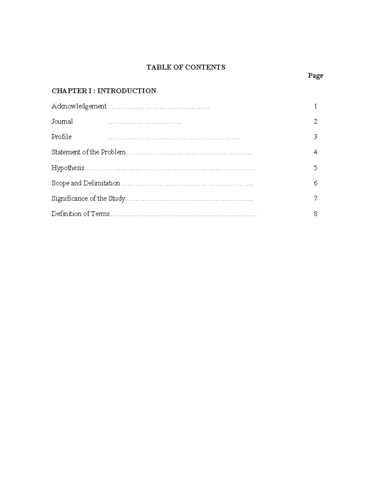 Acknowledgment Final - Acknowledgement - Table Of Contents Page Chapter 