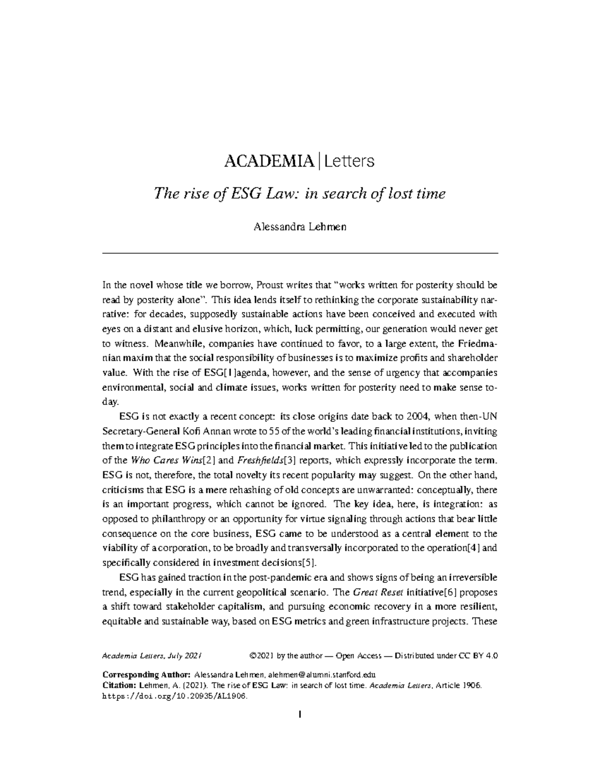 The rise of ESG Law in search of lost ti - ACADEMIA Letters The rise of ...