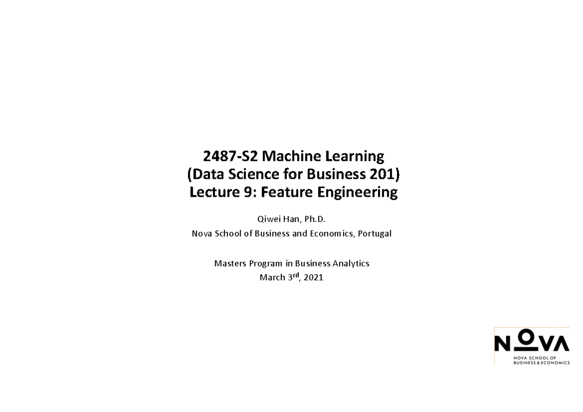 Lecture 9: Feature Engineering in Machine Learning (DSB 201) - Studocu