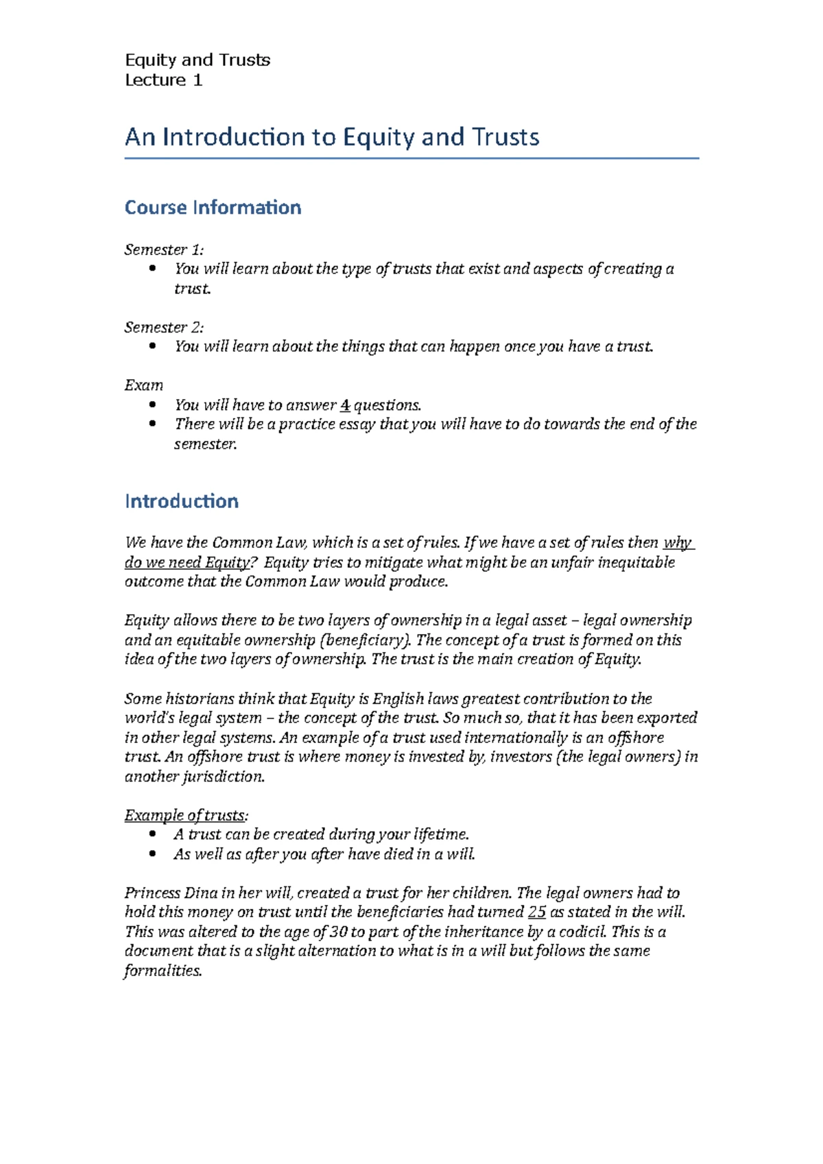 Unit 1: Intro to Equity & Trusts: Creating Trusts and Transferring ...