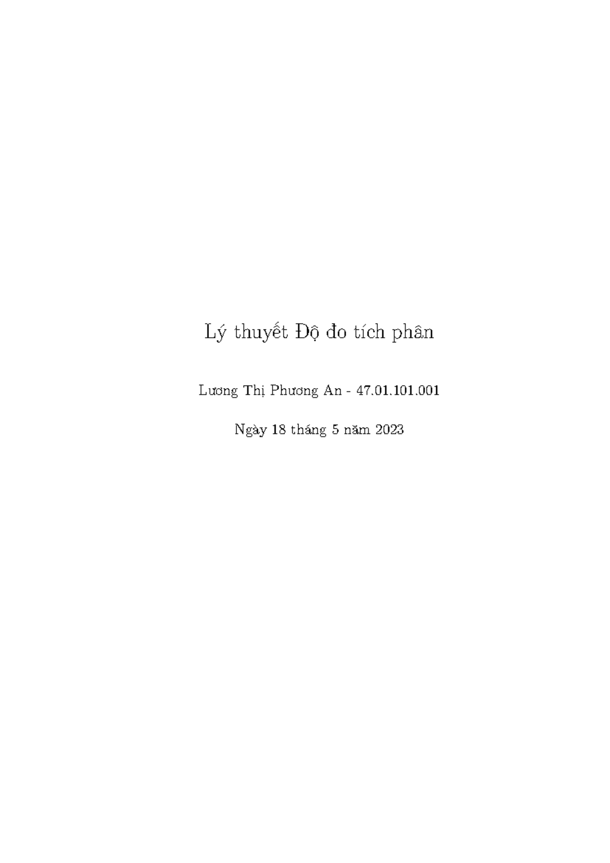 Lý thuyết Độ đo Tích phân - Lương Thị Phương An 47.01.101.001 - Document Preview