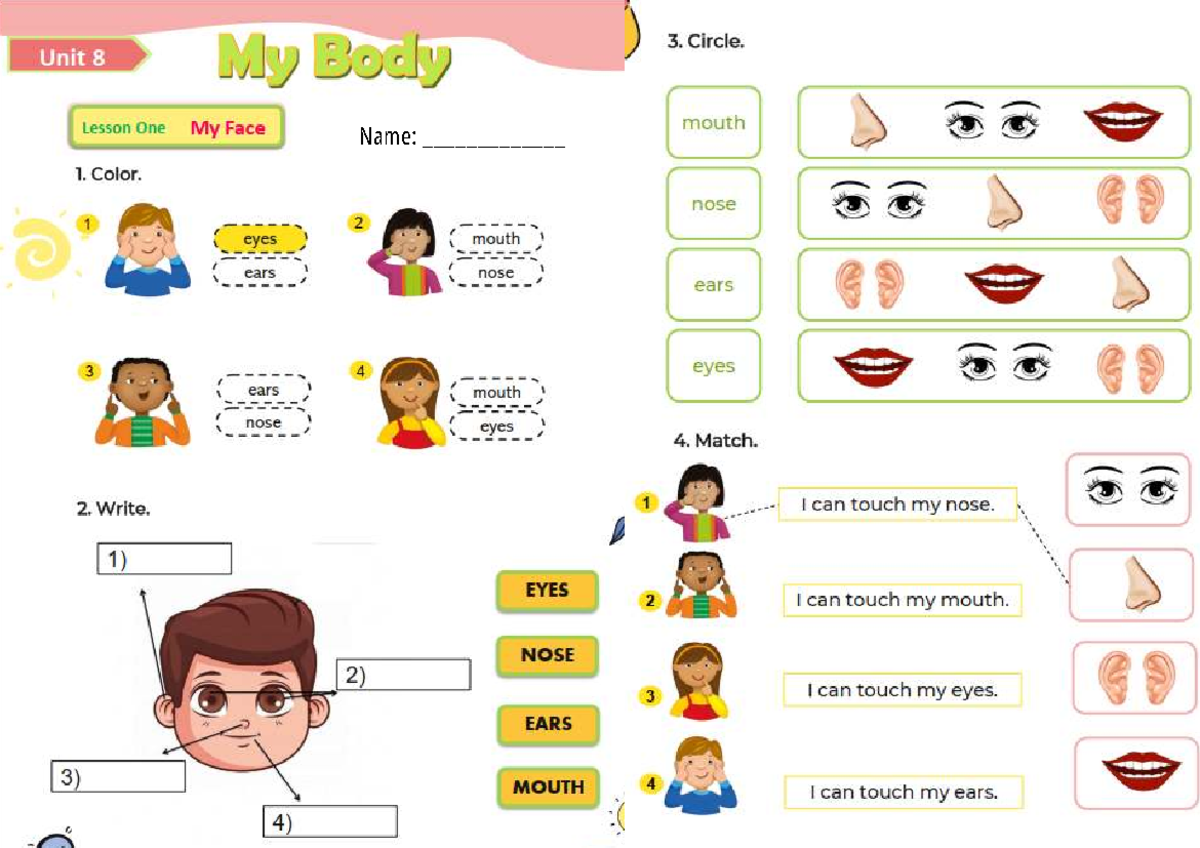 Everybody Up (Starter) Unit 8: My Body Lesson 1 - My Face Activities ...