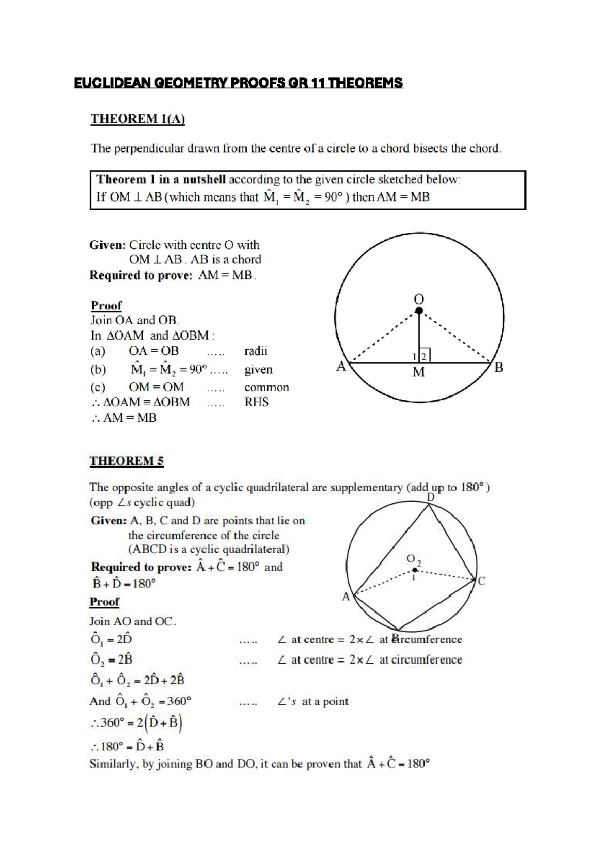 Euclidean Geometry Theorems & Proofs GR 11 - Studocu