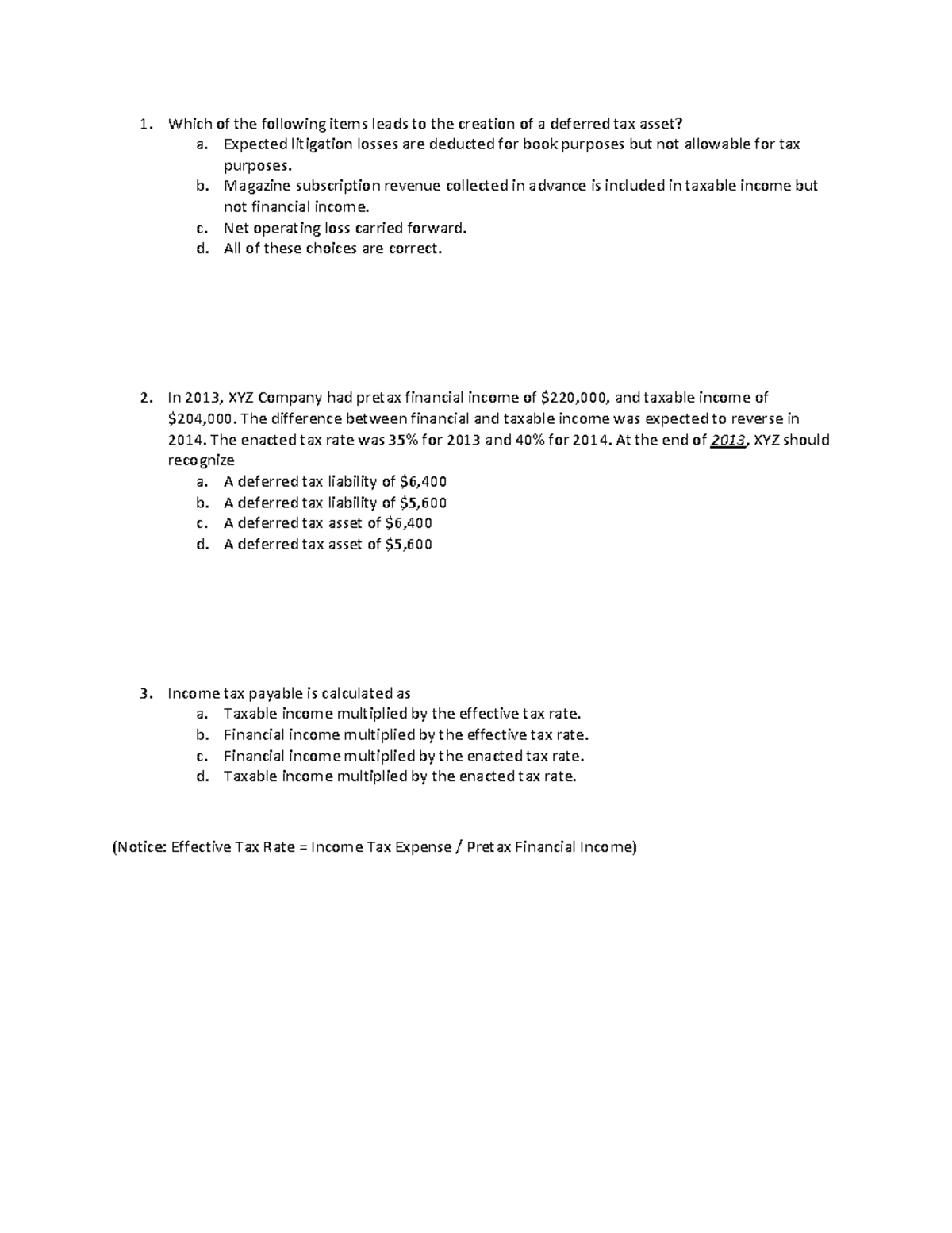 Ch. 18 Review Questions on Deferred Tax Assets & Liabilities - Studocu