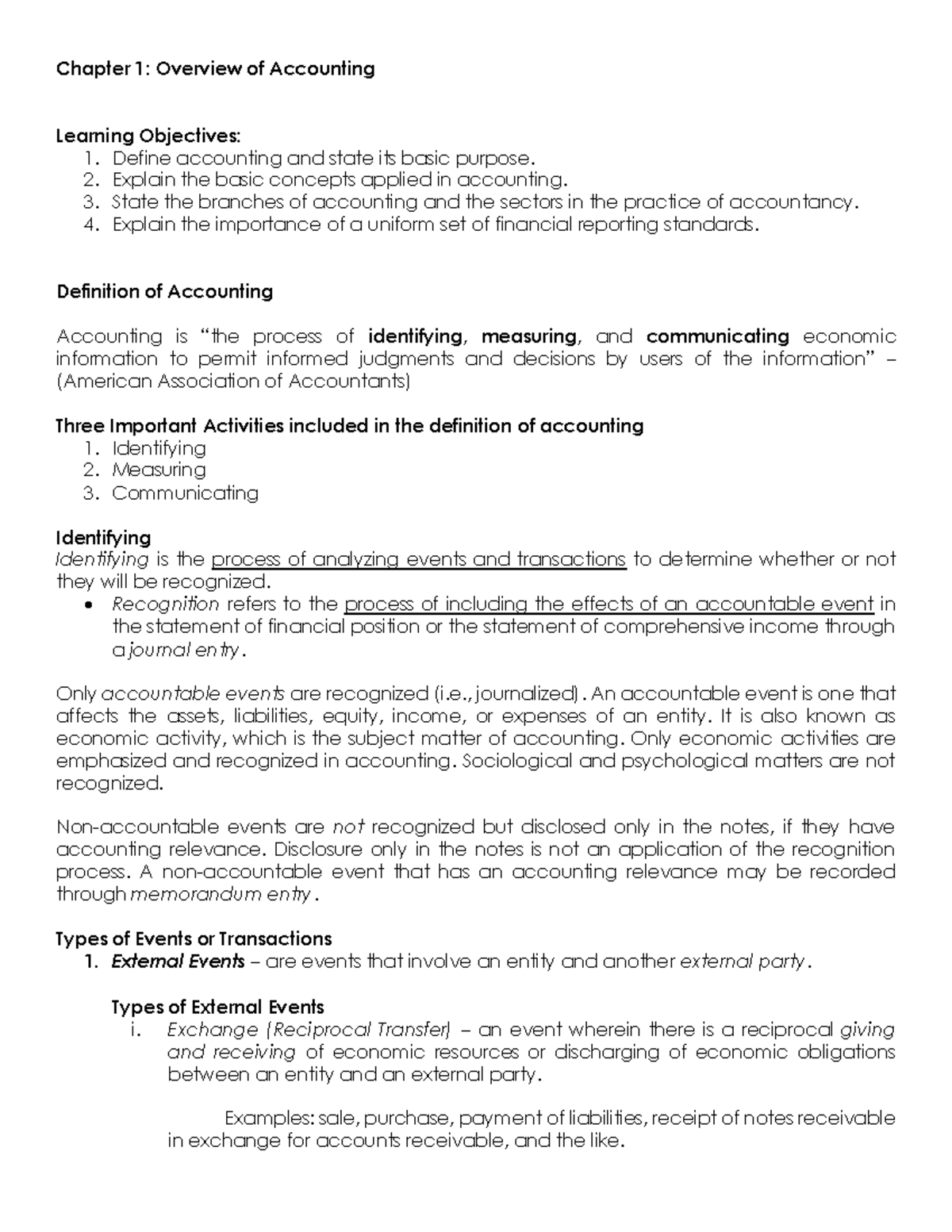 Chapter 1: Overview of Accounting Concepts and Practices (ACCT101 ...