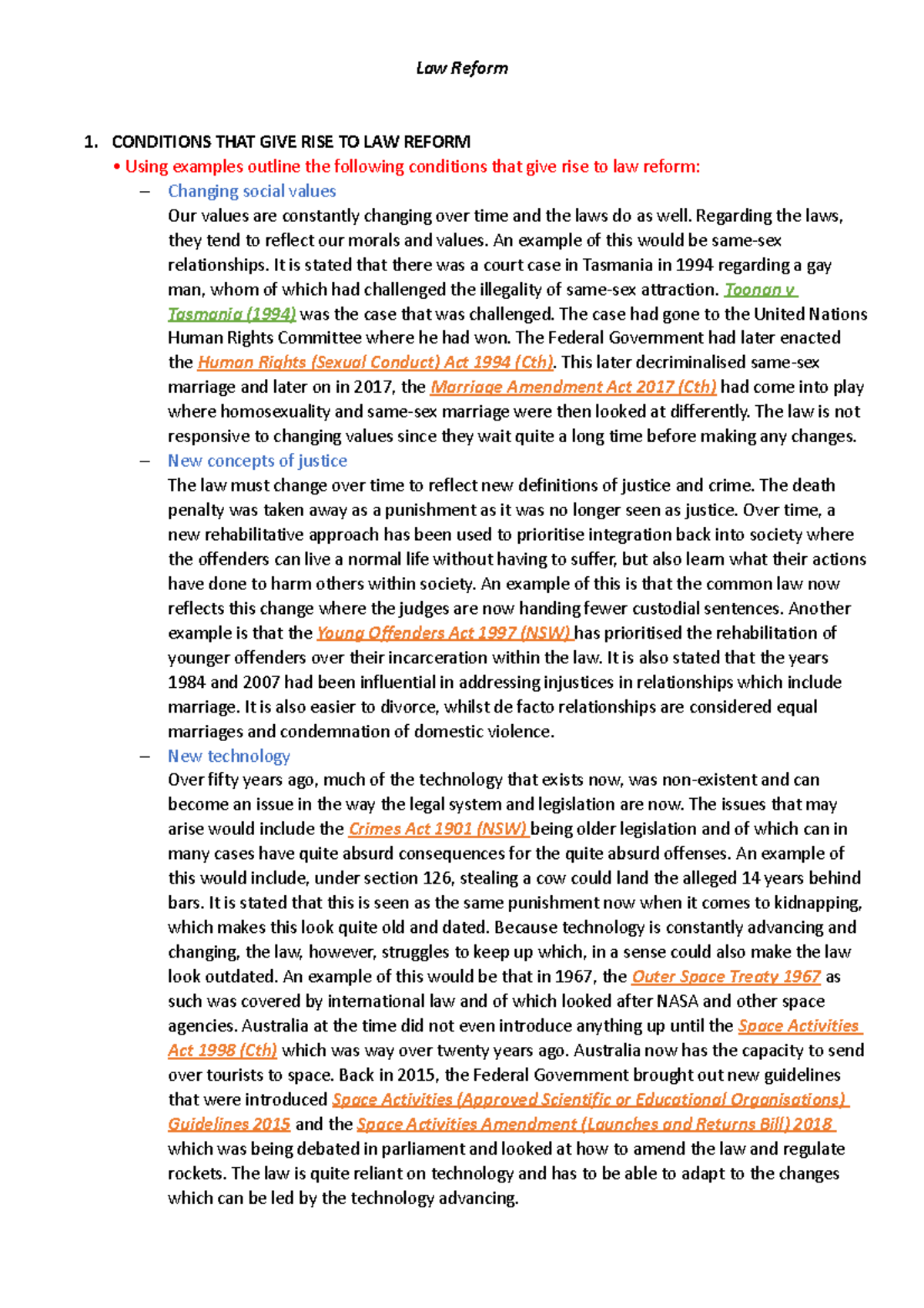 Law Reform - CONDITIONS THAT GIVE RISE TO LAW REFORM • Using examples ...