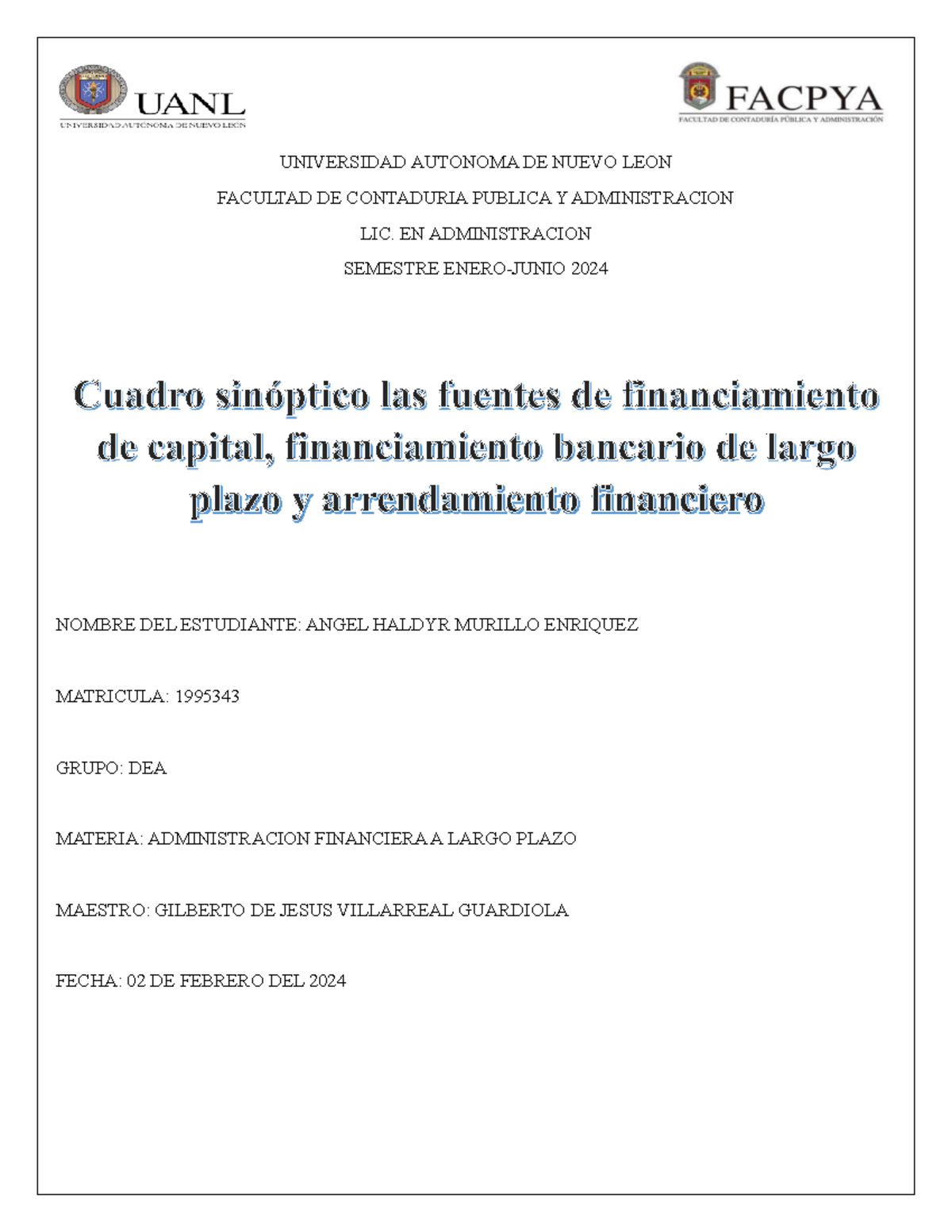 ACT1.1 Fuentes de Financiamiento y Estrategias a Largo Plazo - Studocu