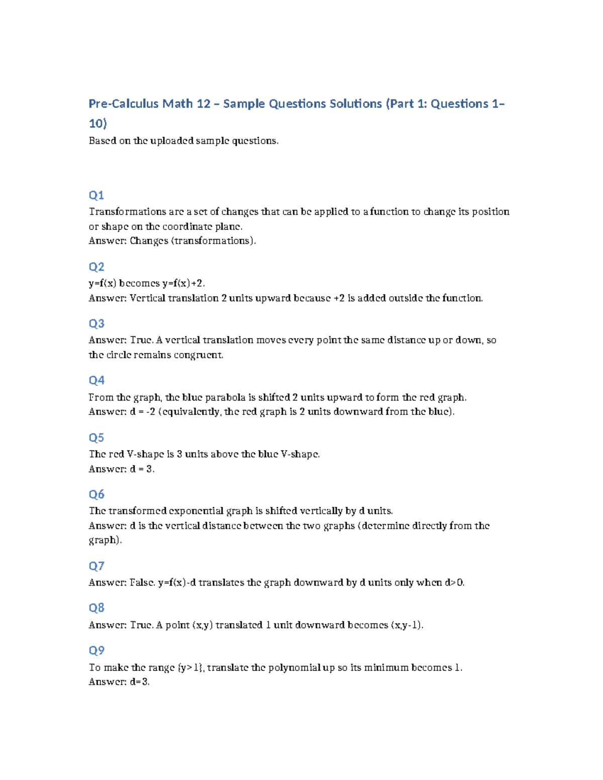 Math 12 Sample Questions Solutions (Part 1: Q10) - Studocu